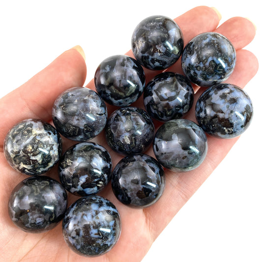 Indigo Gabbro Sphere, merlinite sphere, Gabbro Palm stone, Merlinite ball, Indigo Gabbro, crystal sphere, crystal ball