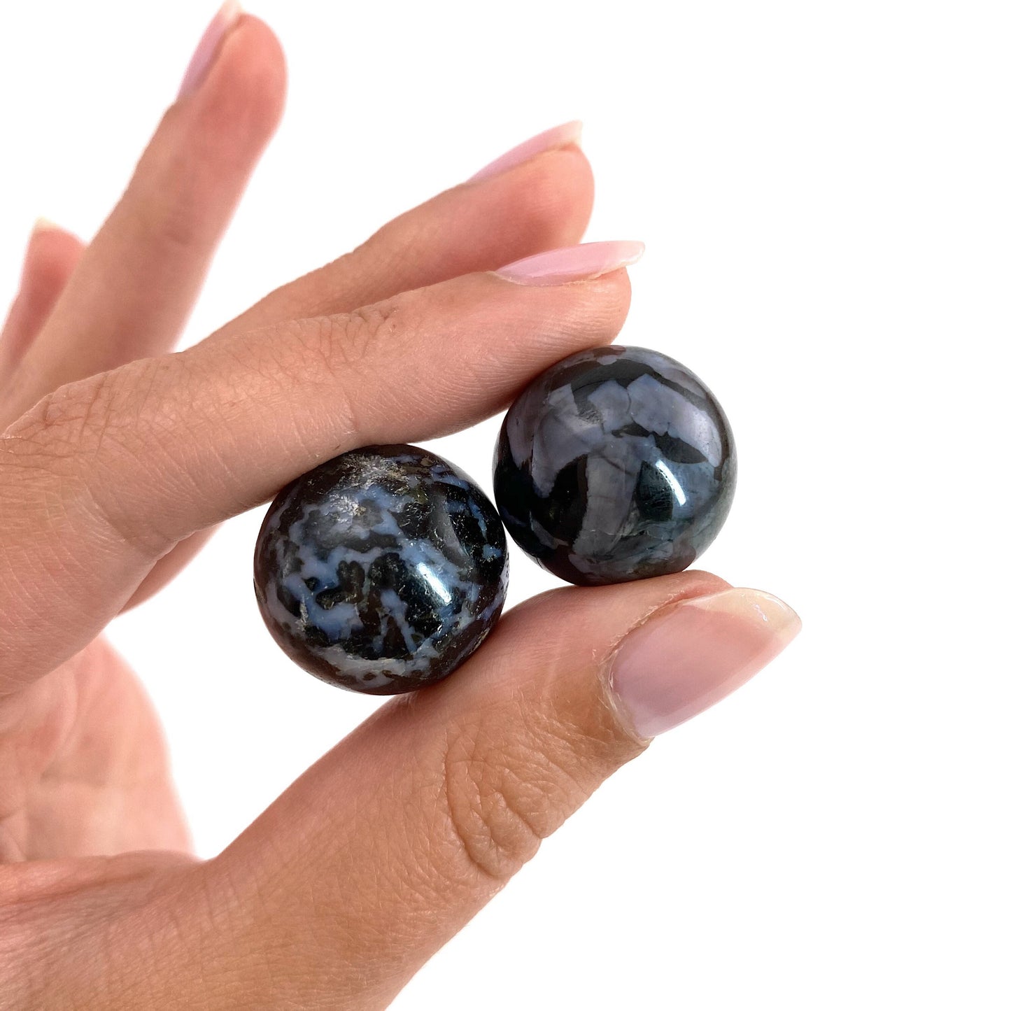 Indigo Gabbro Sphere, merlinite sphere, Gabbro Palm stone, Merlinite ball, Indigo Gabbro, crystal sphere, crystal ball