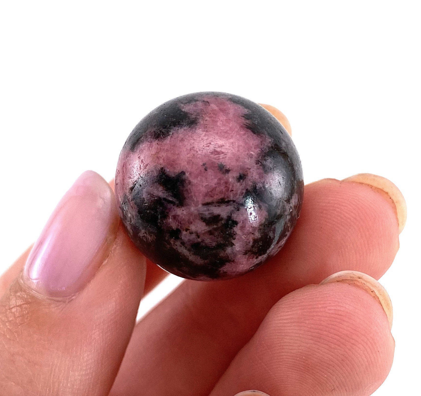 Rhodonite Sphere, crystal ball, Rhodonite sphere, Rhodonite palm stone, crystal sphere