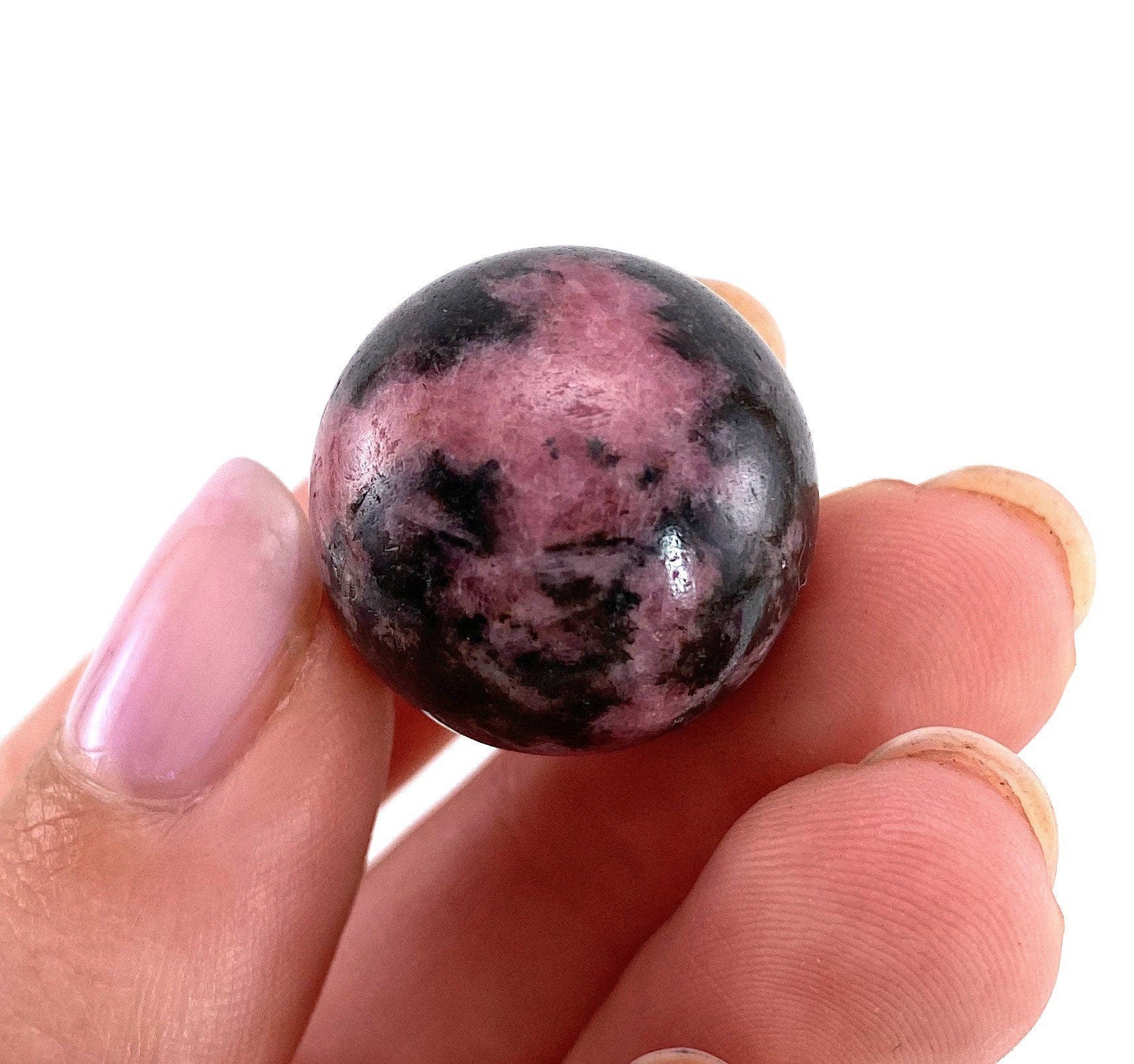 Rhodonite Sphere, crystal ball, Rhodonite sphere, Rhodonite palm stone, crystal sphere