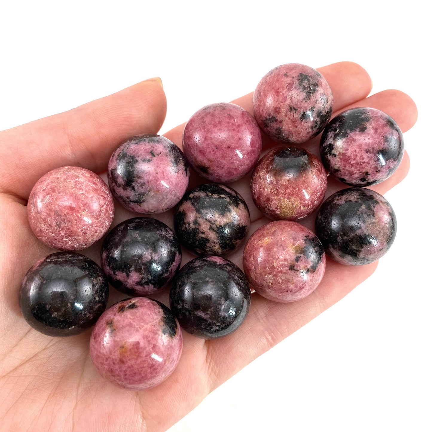 Rhodonite Sphere, crystal ball, Rhodonite sphere, Rhodonite palm stone, crystal sphere