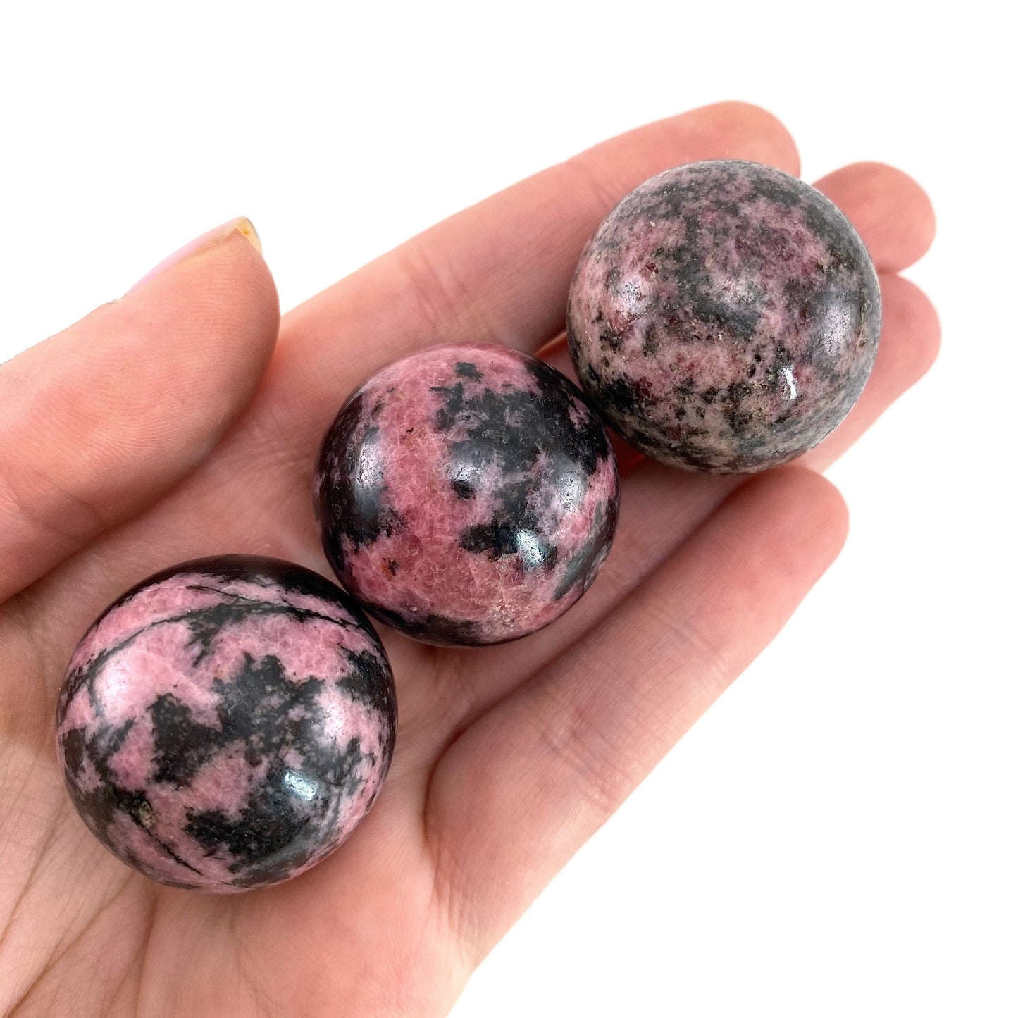 Rhodonite Sphere, crystal ball, Rhodonite sphere, Rhodonite palm stone, crystal sphere