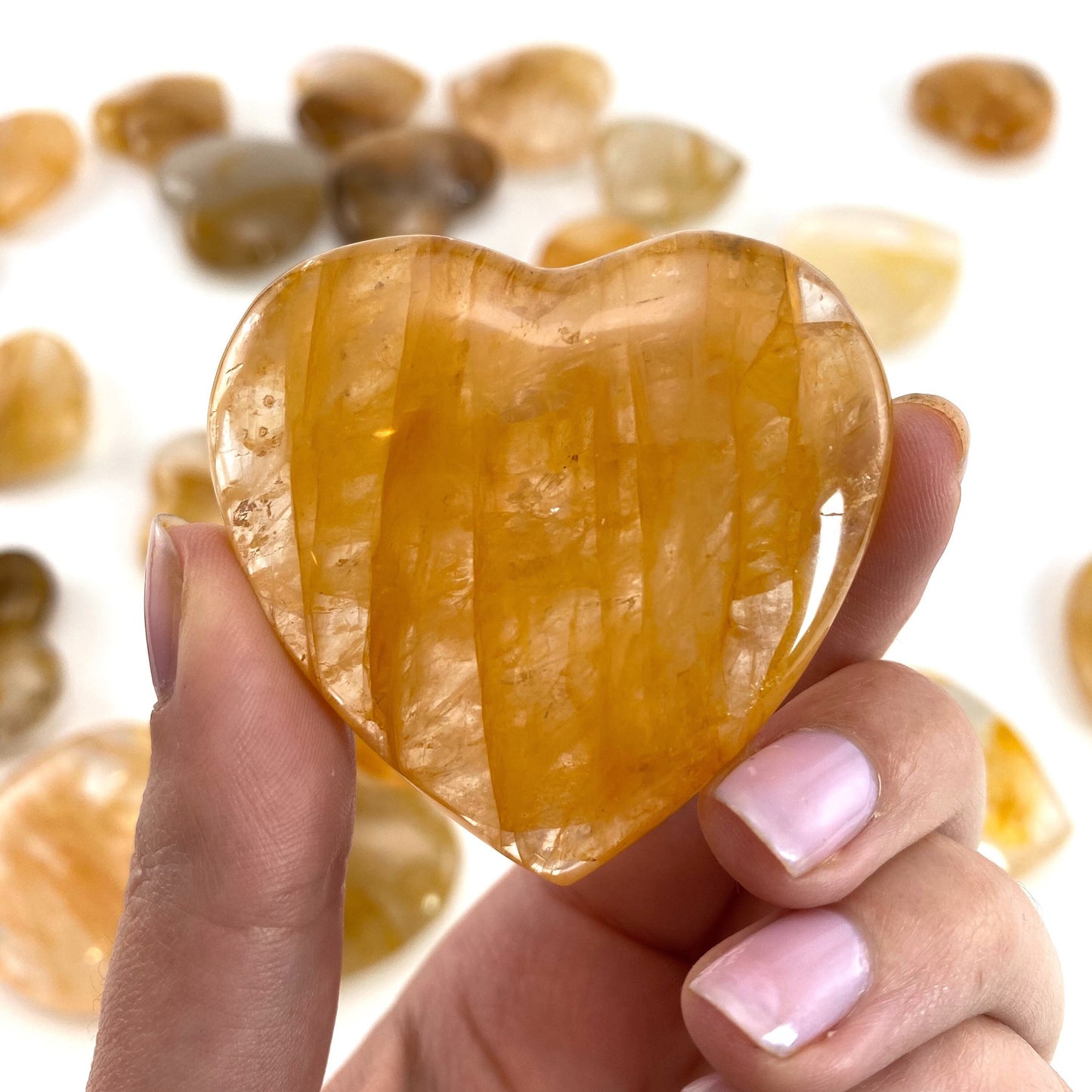 Golden Healed Quartz Heart | Polished Yellow Crystal (Crown Chakra)