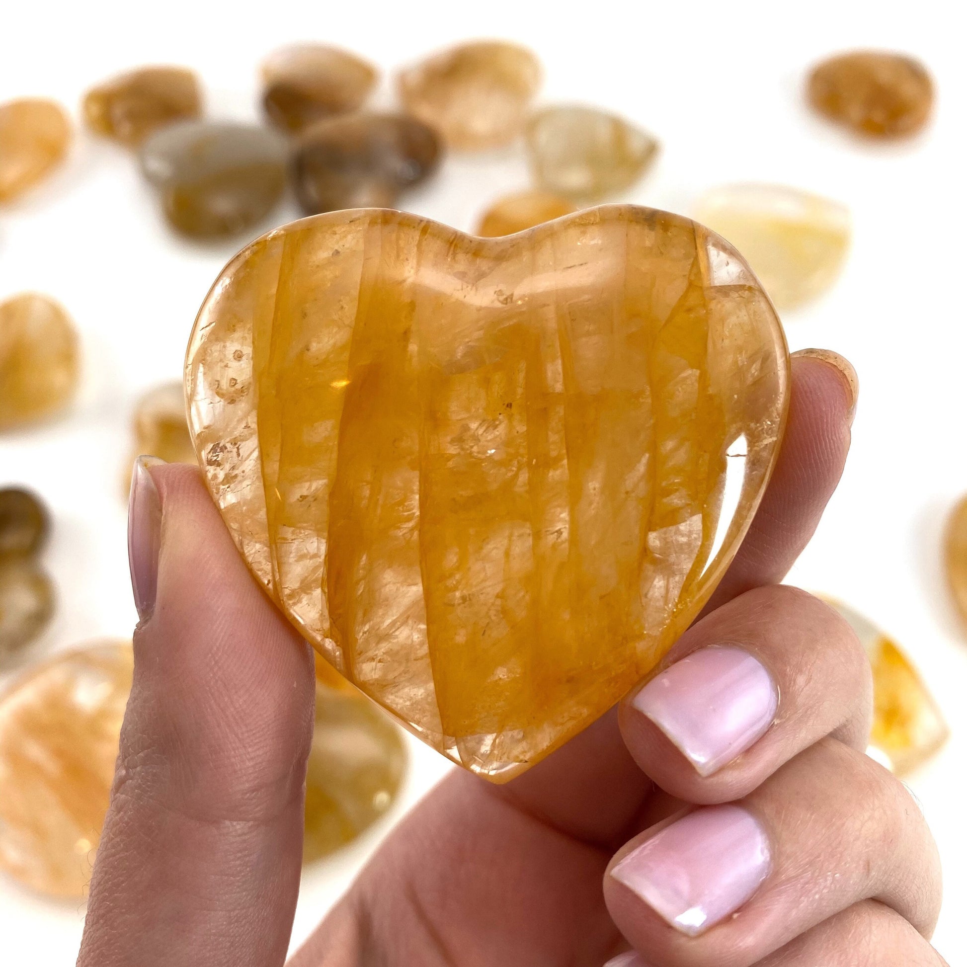 Golden Healed Quartz Heart | Polished Yellow Crystal (Crown Chakra)