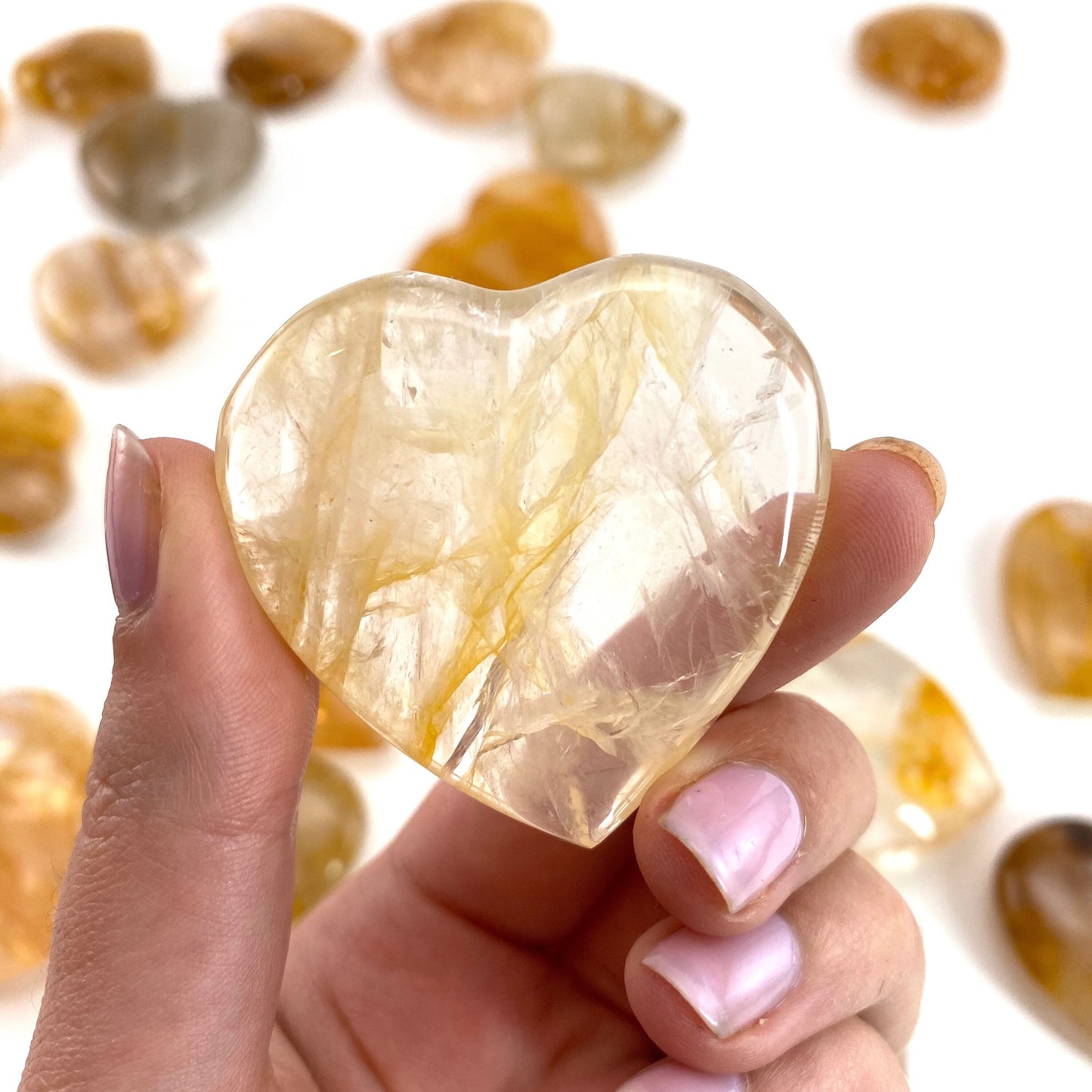 Golden Healed Quartz Heart | Polished Yellow Crystal (Crown Chakra)