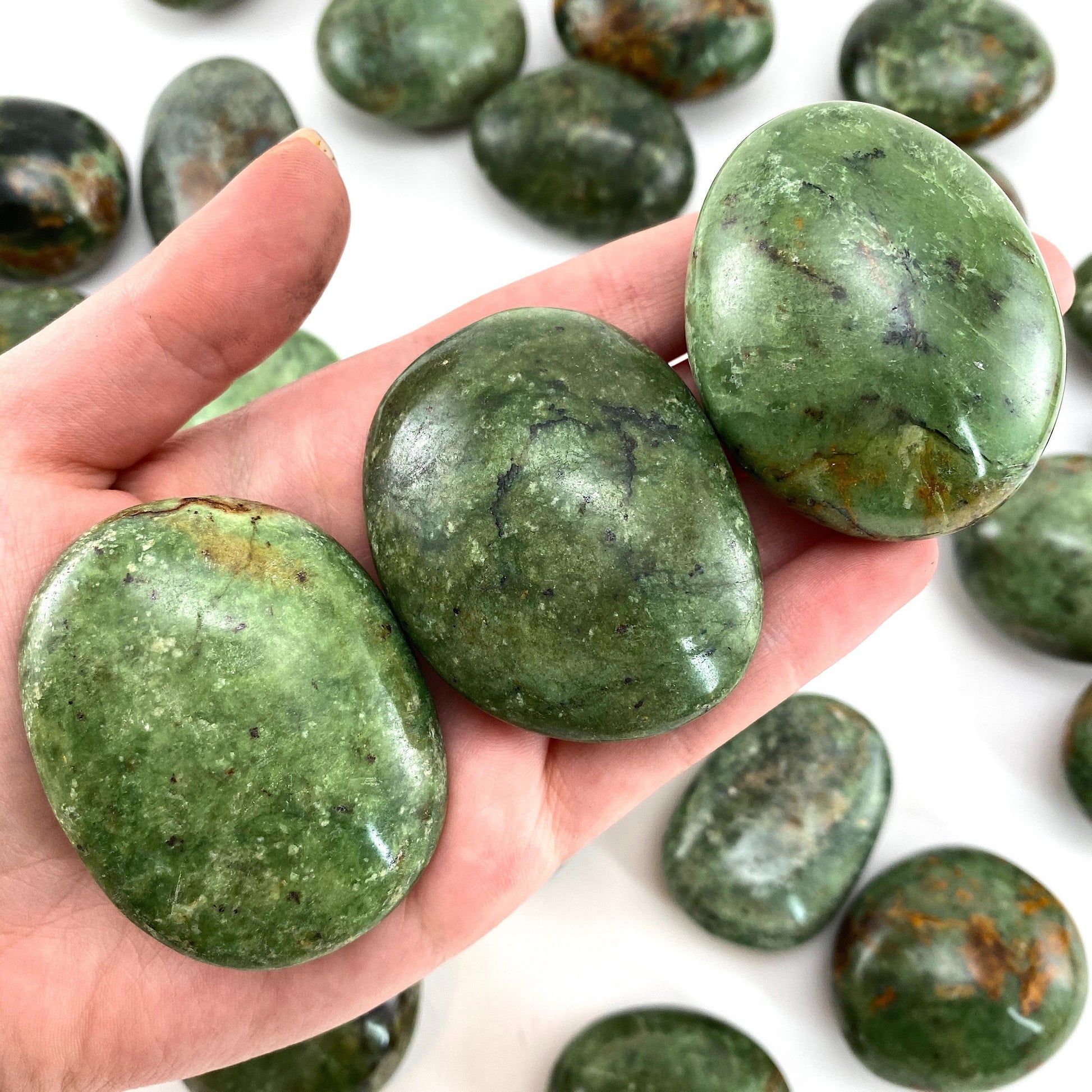 Chrysoprase Palm Stone | Polished Green Crystal Worry Stone (Heart Chakra)