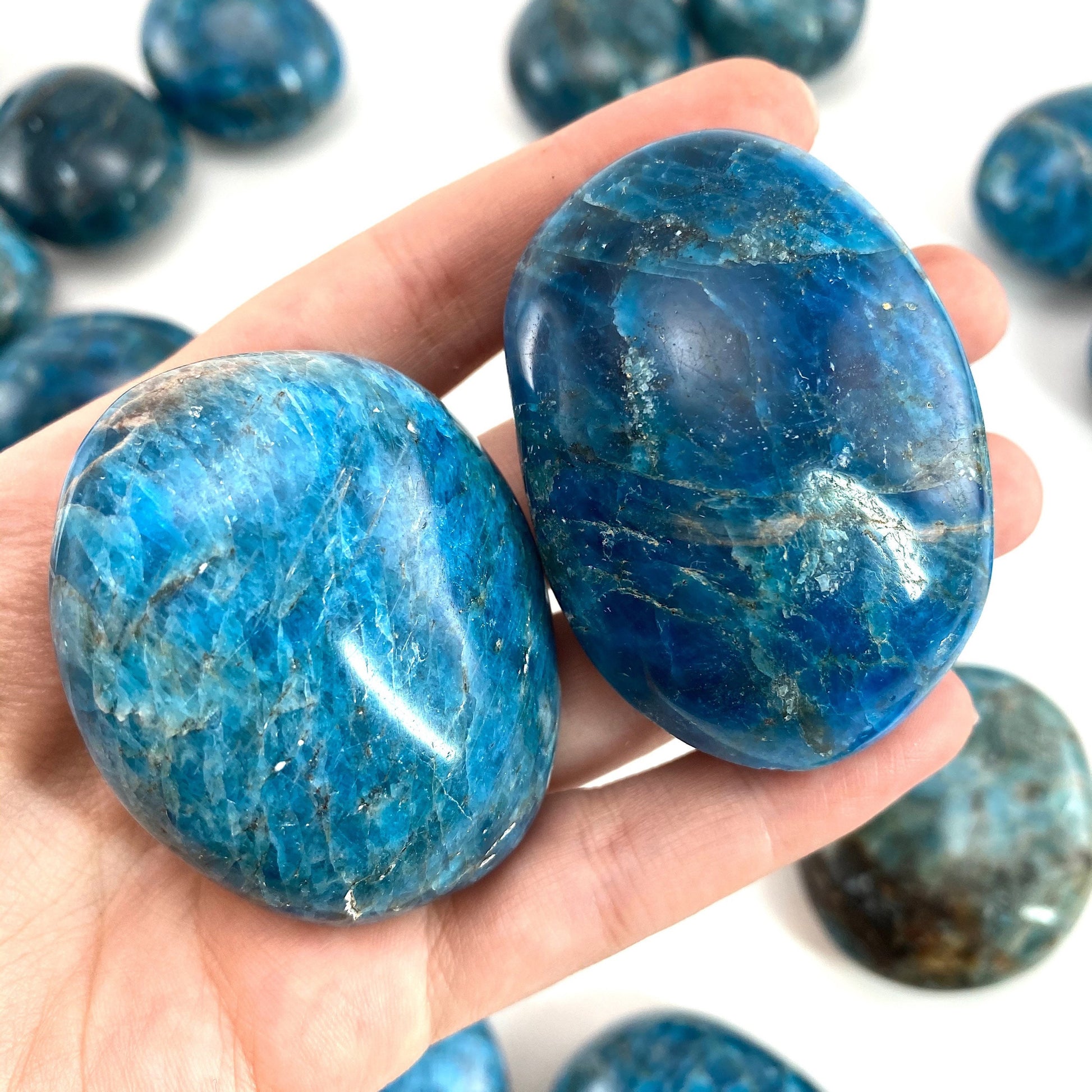 Blue Apatite Palm Stone | Polished Crystal Worry Stone (Throat Chakra)