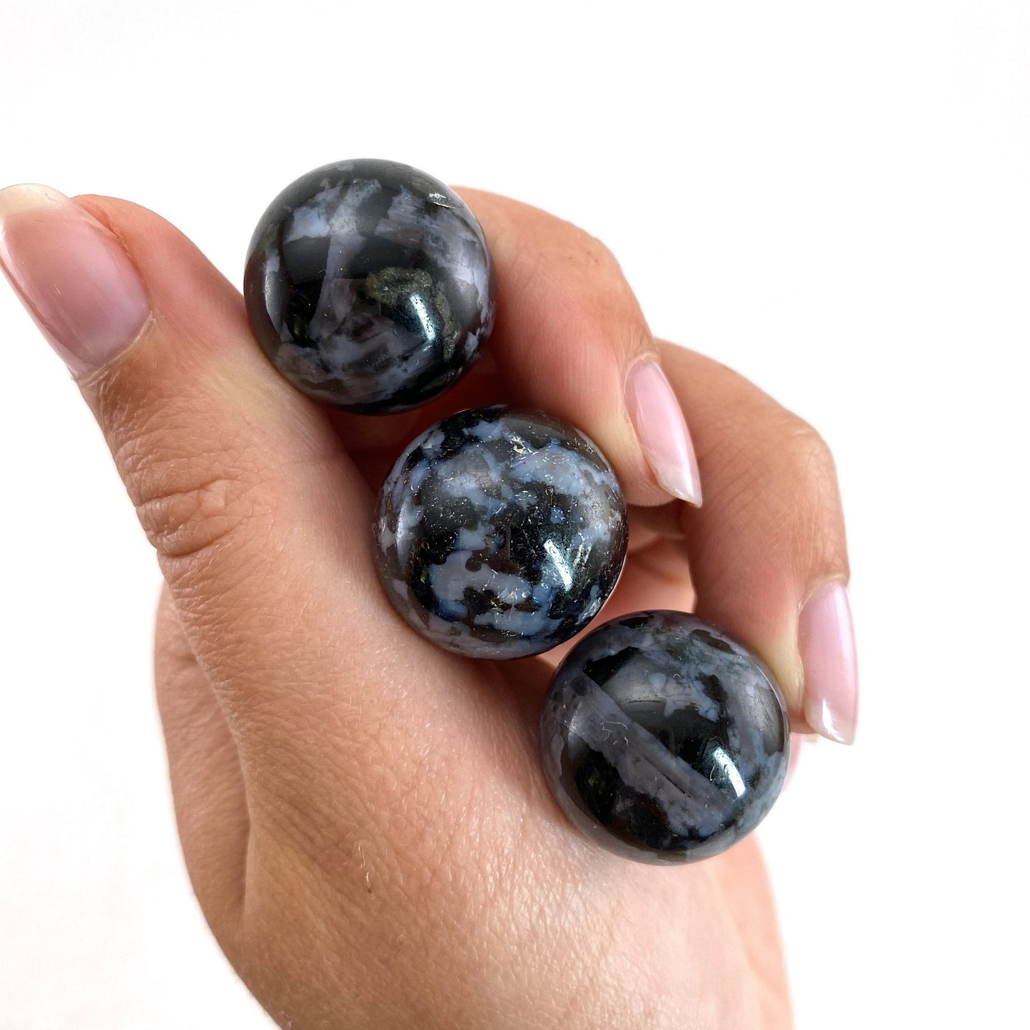 Indigo Gabbro Sphere, merlinite sphere, Gabbro Palm stone, Merlinite ball, Indigo Gabbro, crystal sphere, crystal ball