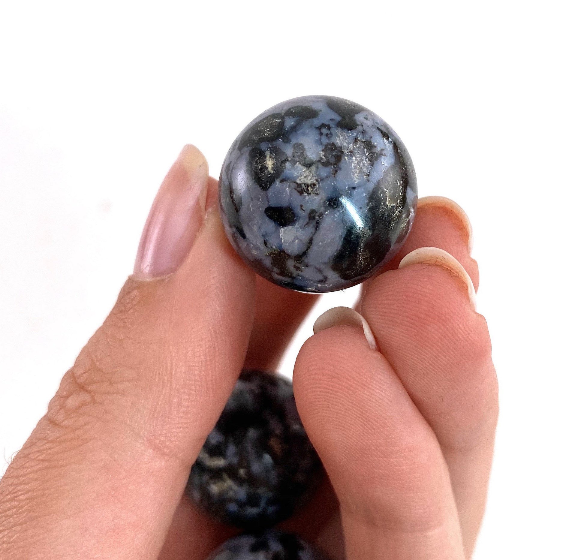 Indigo Gabbro Sphere, merlinite sphere, Gabbro Palm stone, Merlinite ball, Indigo Gabbro, crystal sphere, crystal ball