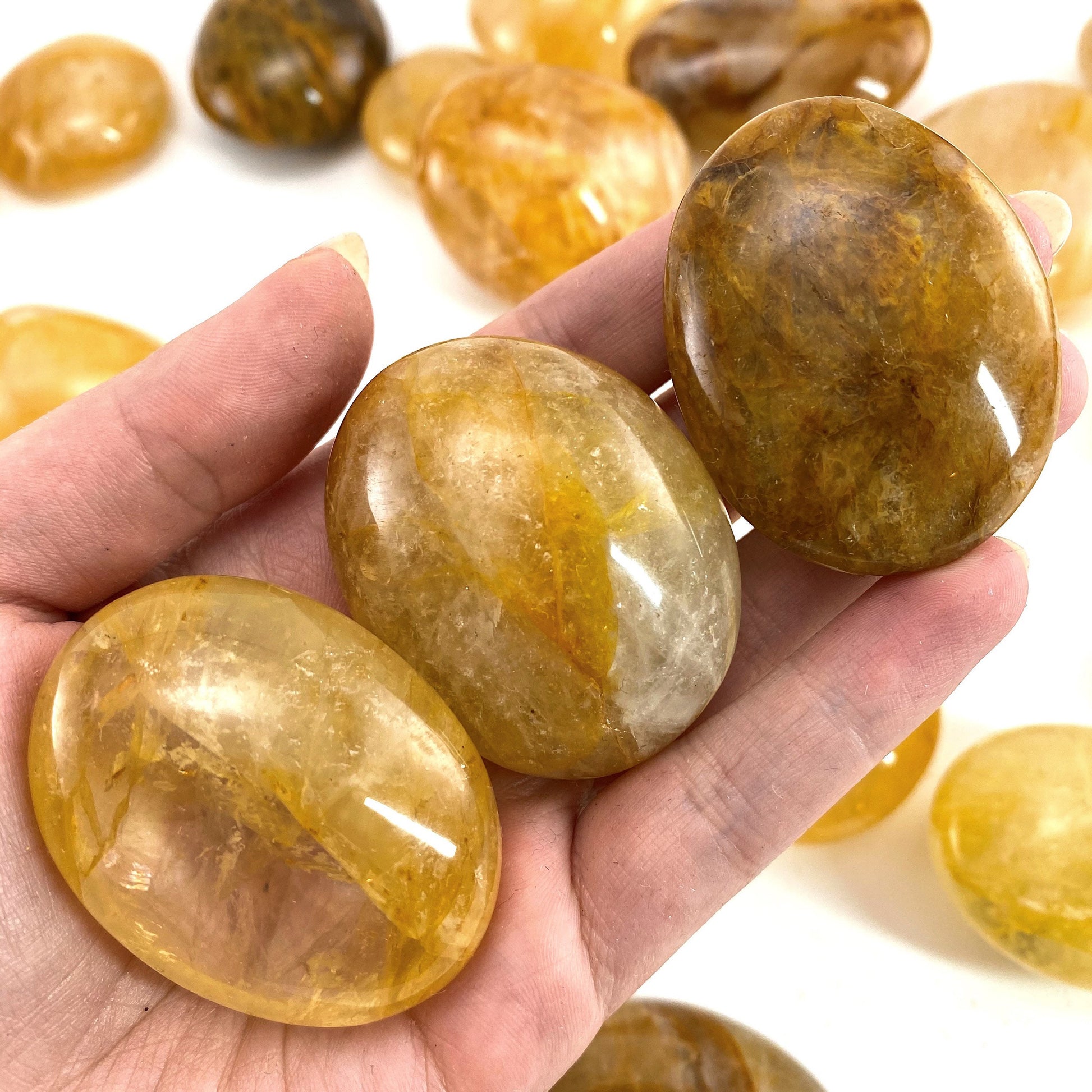 Golden Healer Quartz Palm Stone, golden healer quartz, yellow hematoid quartz palm stone, crystal palm stone, chakra palm stone