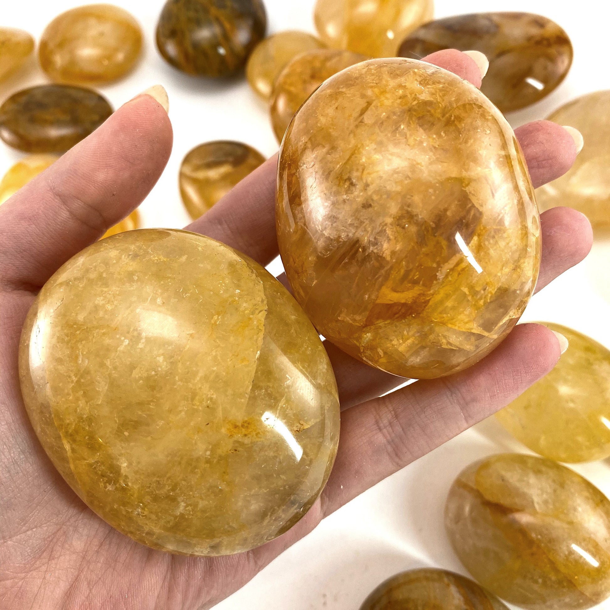 Golden Healer Quartz Palm Stone, golden healer quartz, yellow hematoid quartz palm stone, crystal palm stone, chakra palm stone