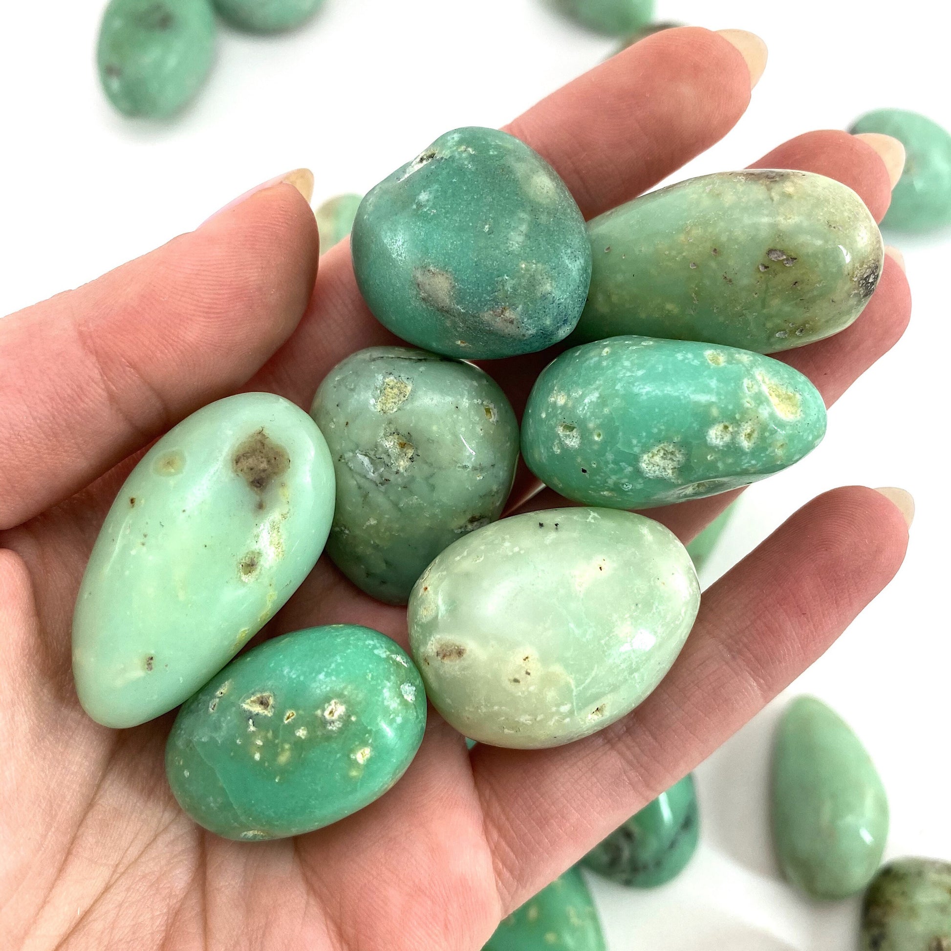 Rare! Tumbled Gem Chrysoprase, green chrysoprase, polished chrysoprase, gem chrysoprase tumble, tumbled stones, tumbled crystals