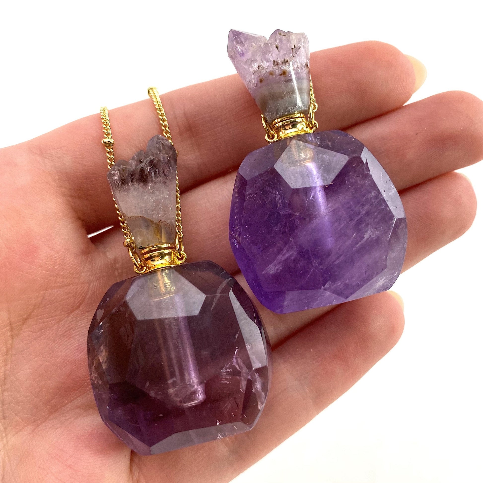 Amethyst Bottle Necklace, crystal bottle necklace, essential oil bottle pendant, gemstone perfume necklace