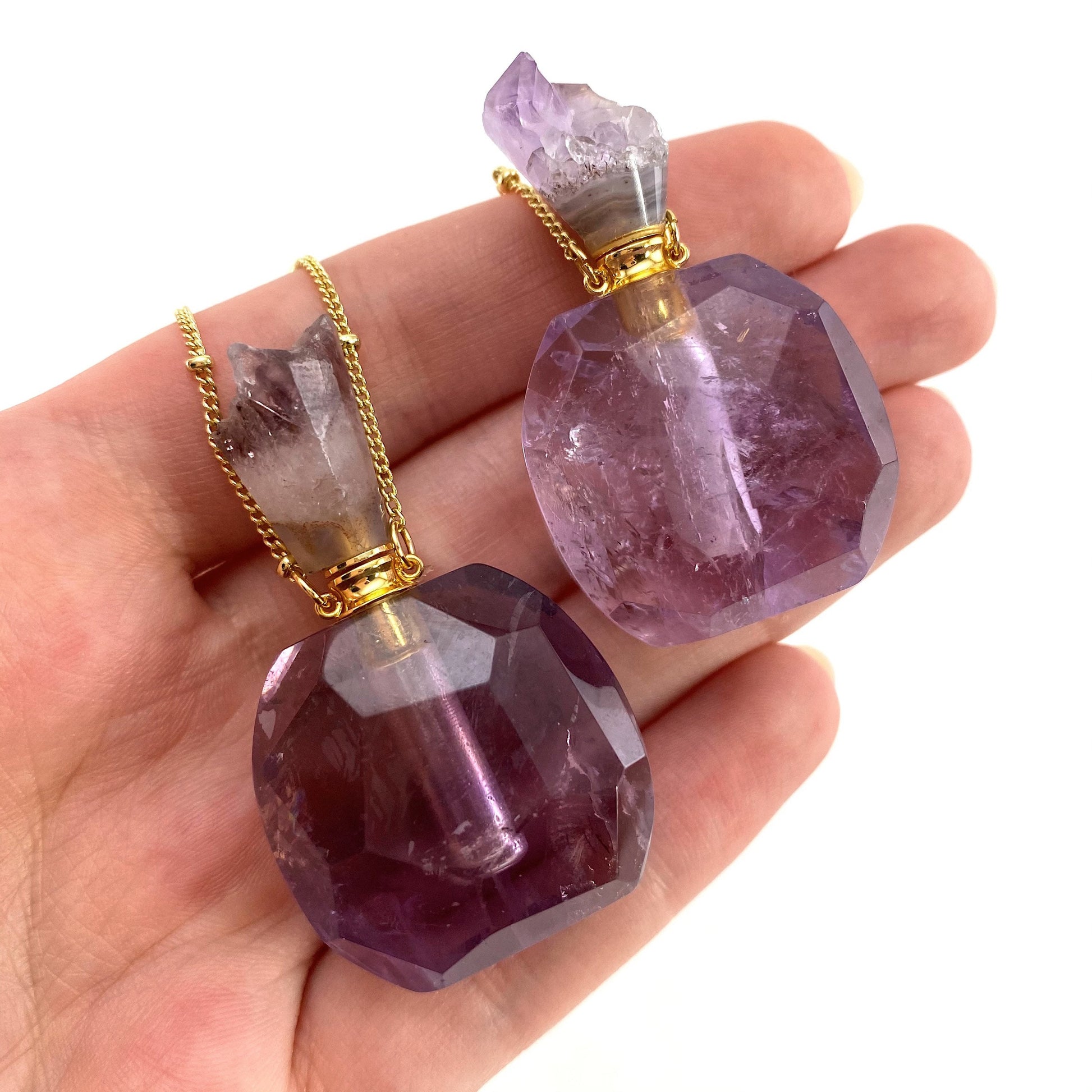 Amethyst Bottle Necklace, crystal bottle necklace, essential oil bottle pendant, gemstone perfume necklace