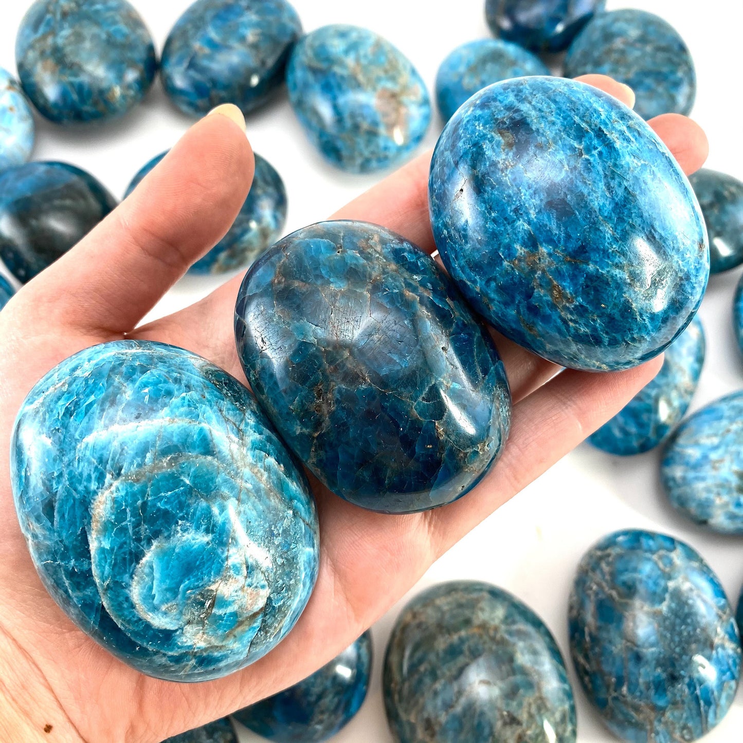 Blue apatite palmstone, blue apatite palm stone, blue apatite, polished blue apatite, chakra palm stone