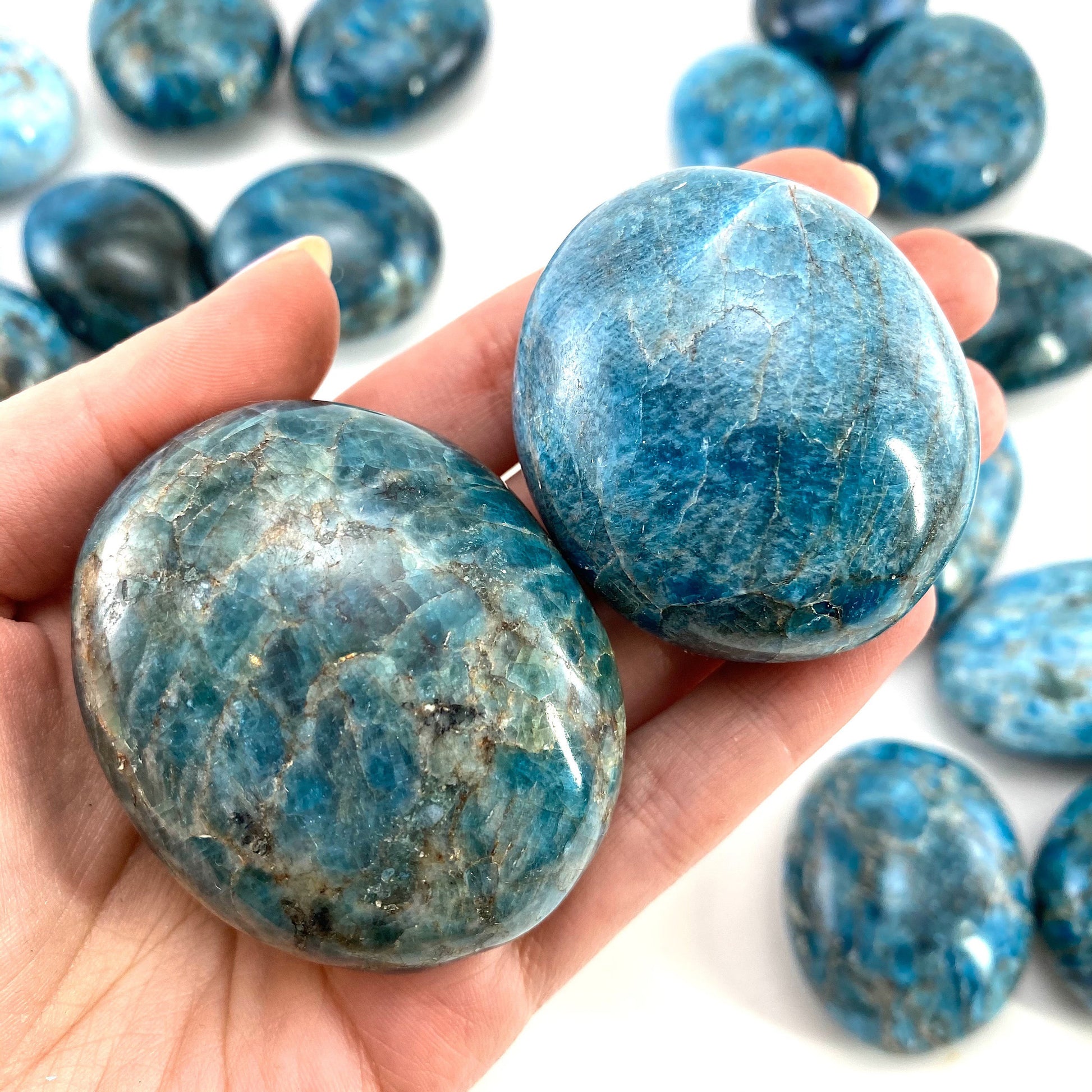Blue apatite palmstone, blue apatite palm stone, blue apatite, polished blue apatite, chakra palm stone