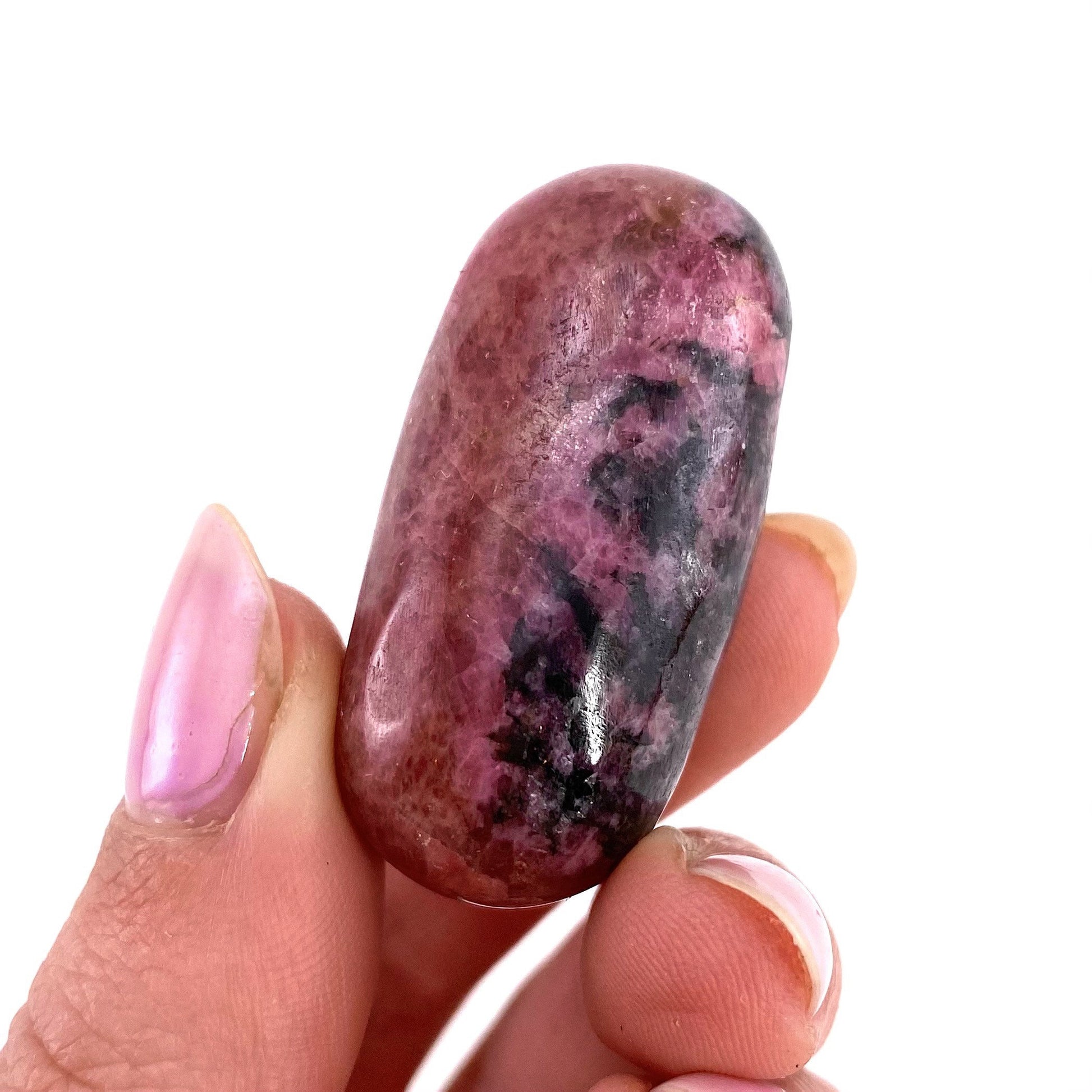ONE Polished Rhodonite, pink rhodonite, tumbled rhodonite, rhodonite palm stone