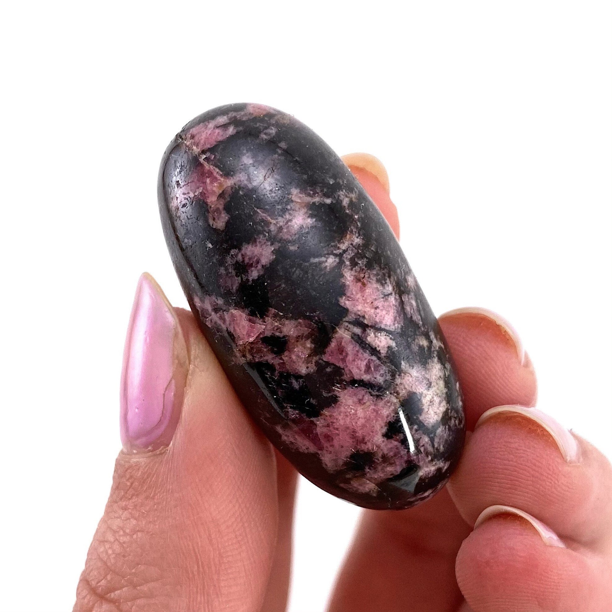ONE Polished Rhodonite, pink rhodonite, tumbled rhodonite, rhodonite palm stone