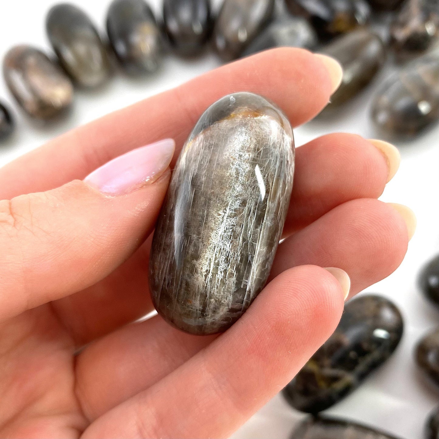 Grey Moonstone Worry Stone | Polished Crystal Lingam (Root Chakra)