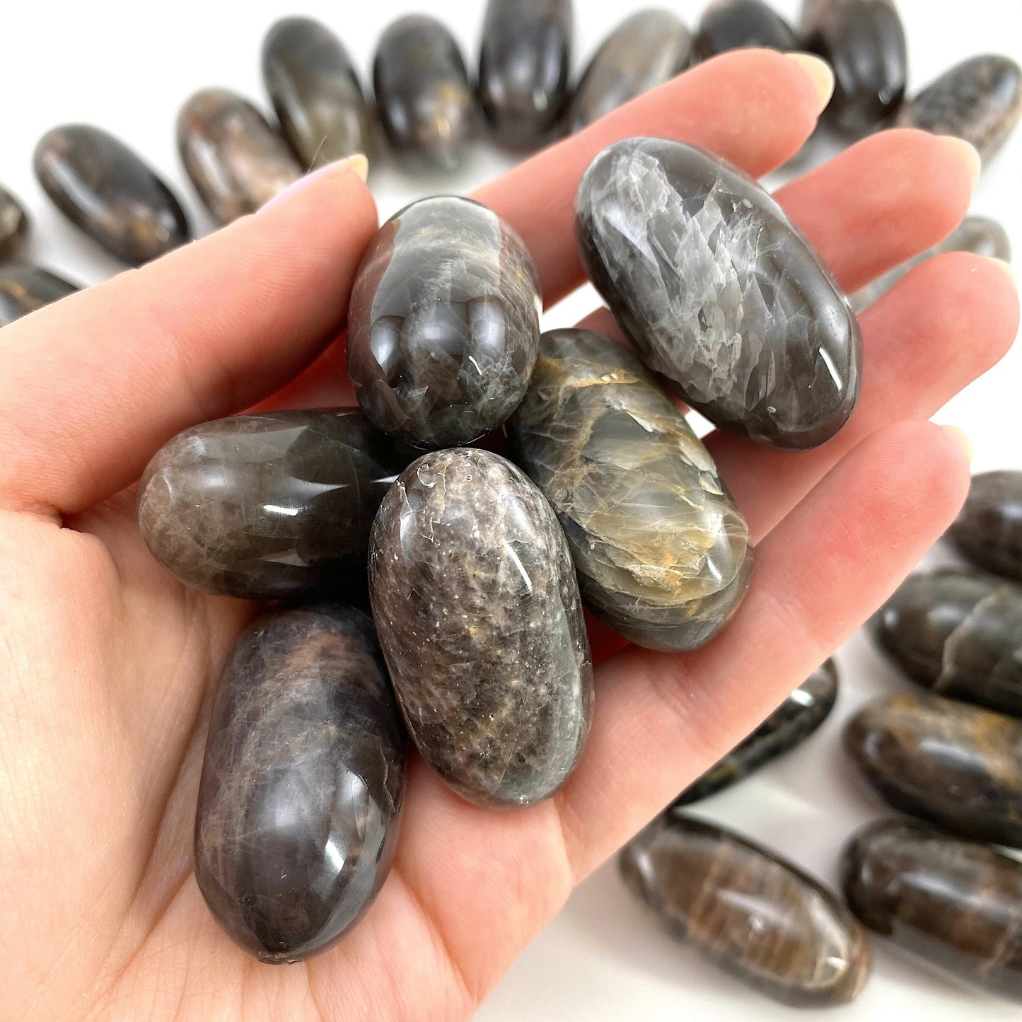 Grey Moonstone Worry Stone | Polished Crystal Lingam (Root Chakra)