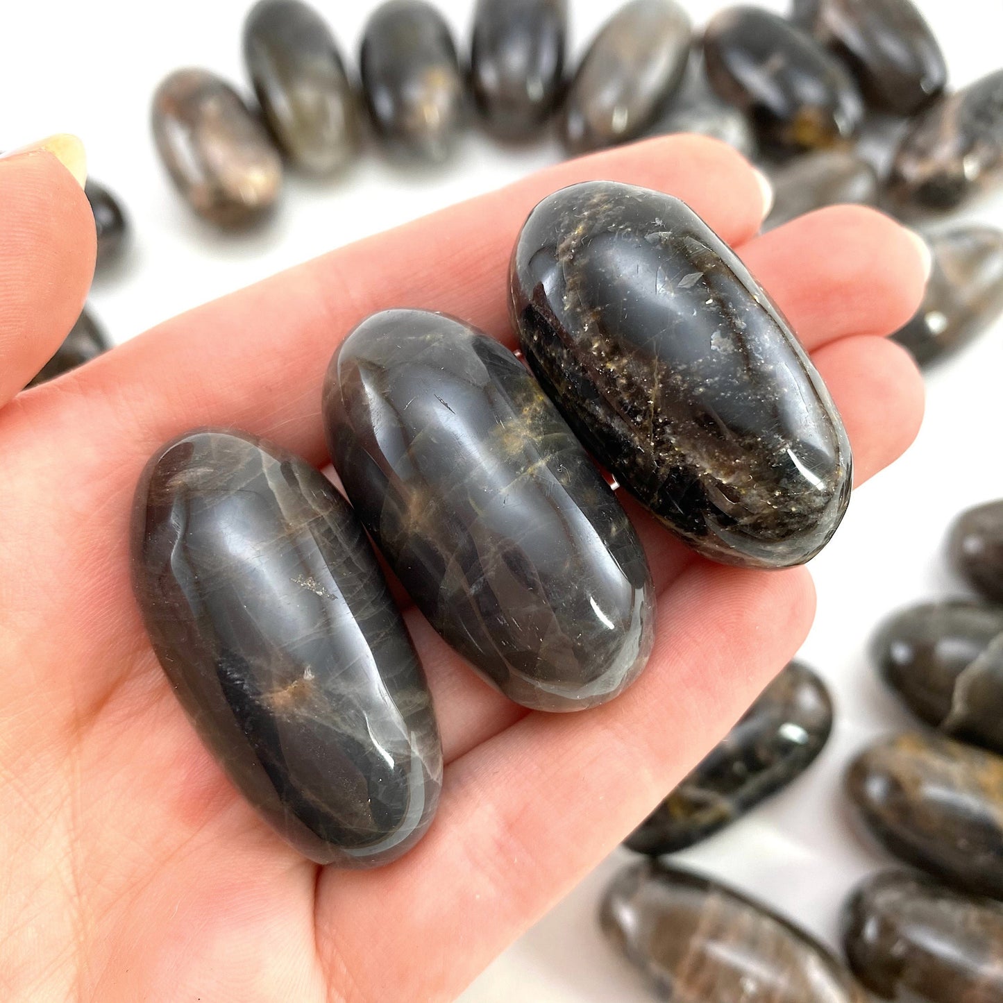 Grey Moonstone Worry Stone | Polished Crystal Lingam (Root Chakra)