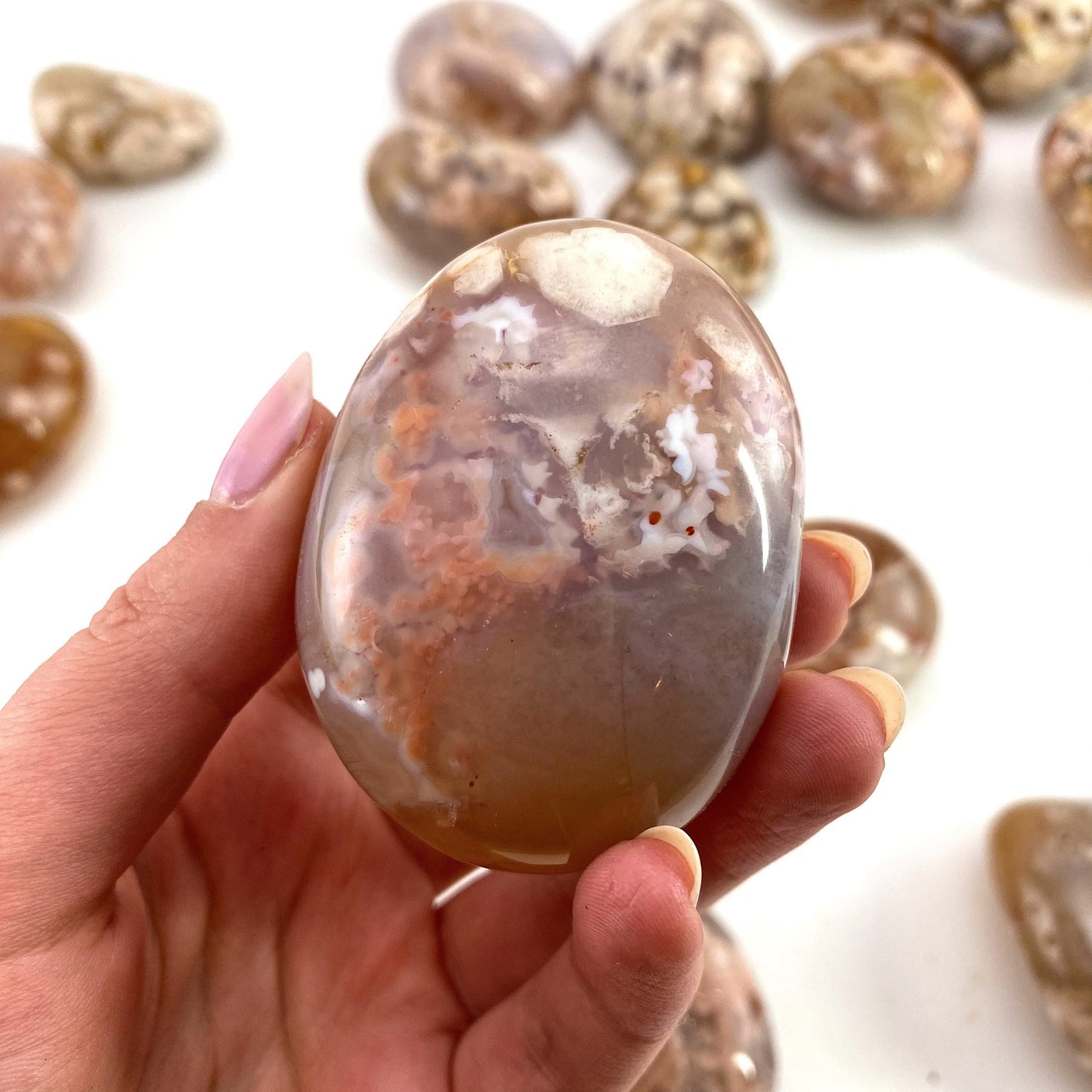 Flower Agate Palm Stone, flower agate palmstone, polished agate