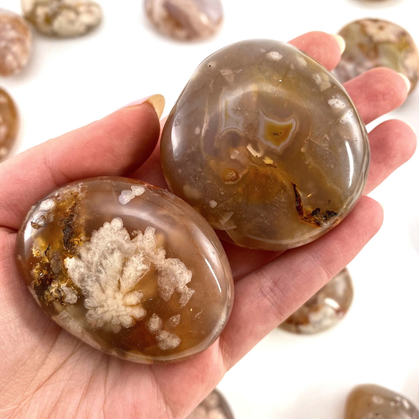 Flower Agate Palm Stone, flower agate palmstone, polished agate