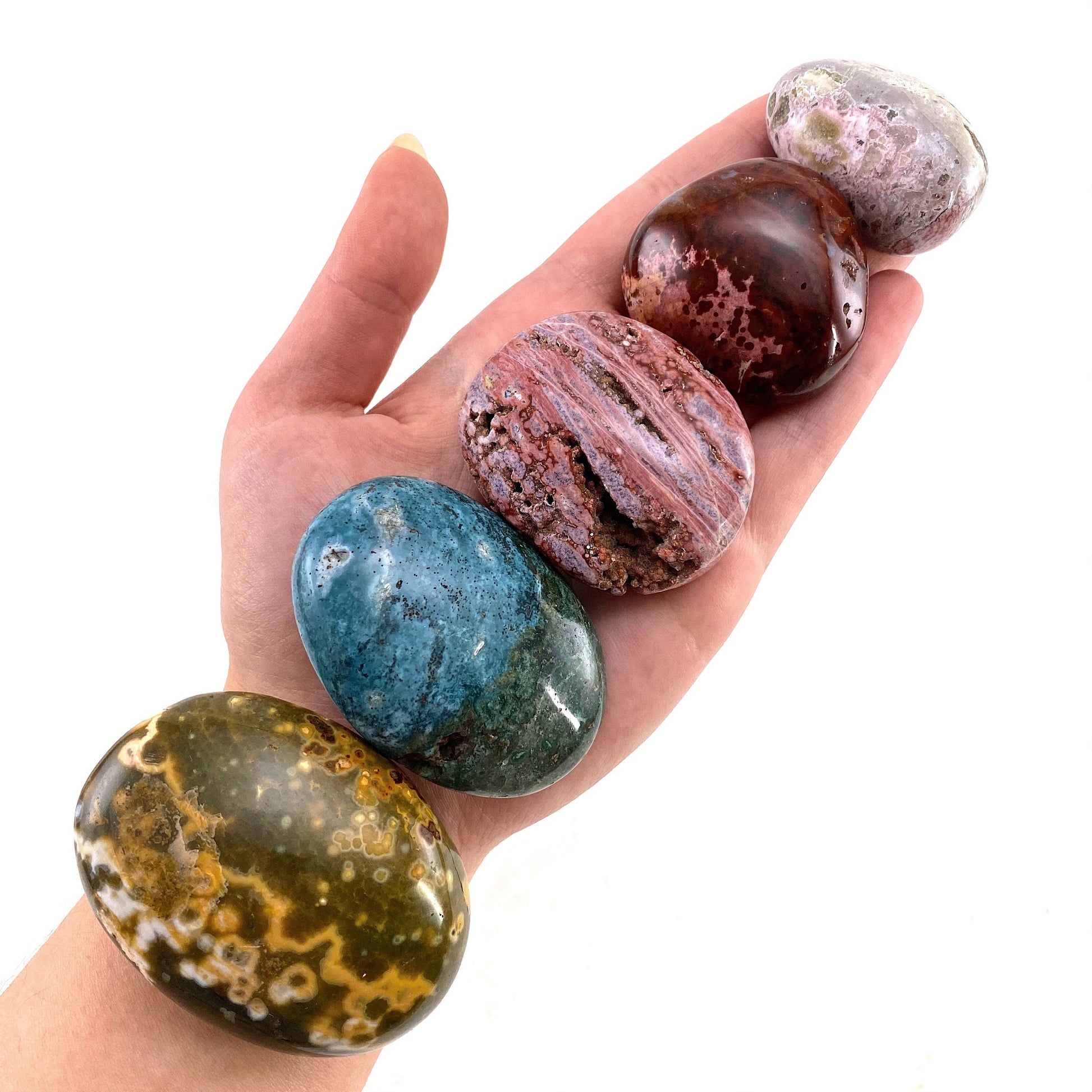 Ocean Jasper Palm stone, ocean jasper, pocket stone, orbicular jasper, palm stone, polished ocean jasper