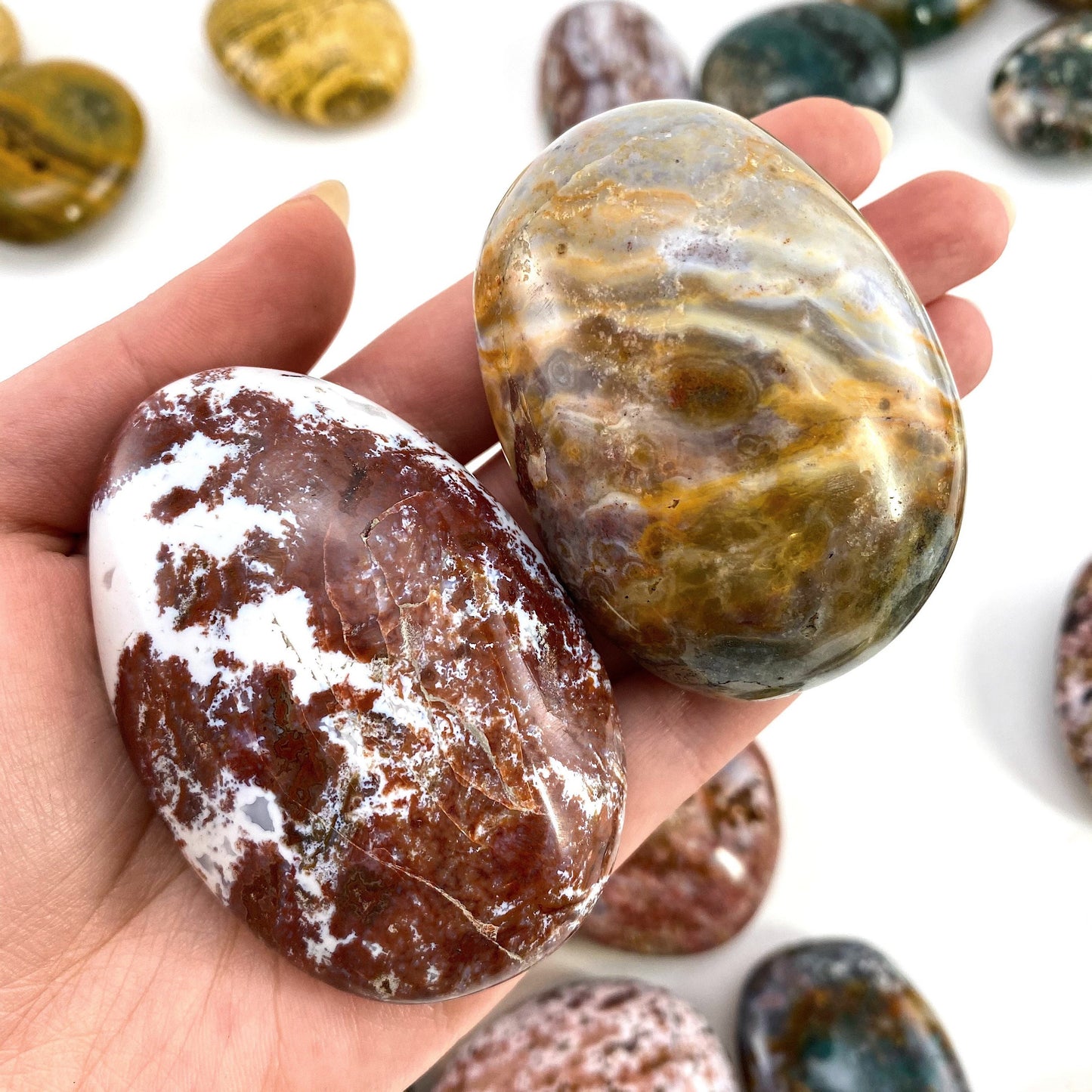 Ocean Jasper Palm stone, ocean jasper, pocket stone, orbicular jasper, palm stone, polished ocean jasper