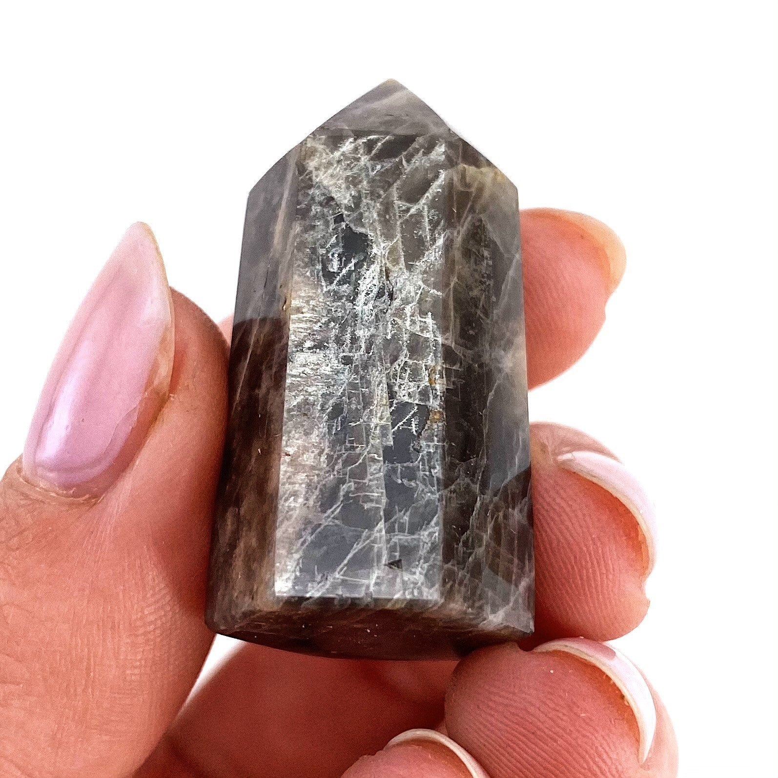 Grey Moonstone Point, grey moonstone tower, crystal point, grey moonstone crystal, grey moonstone