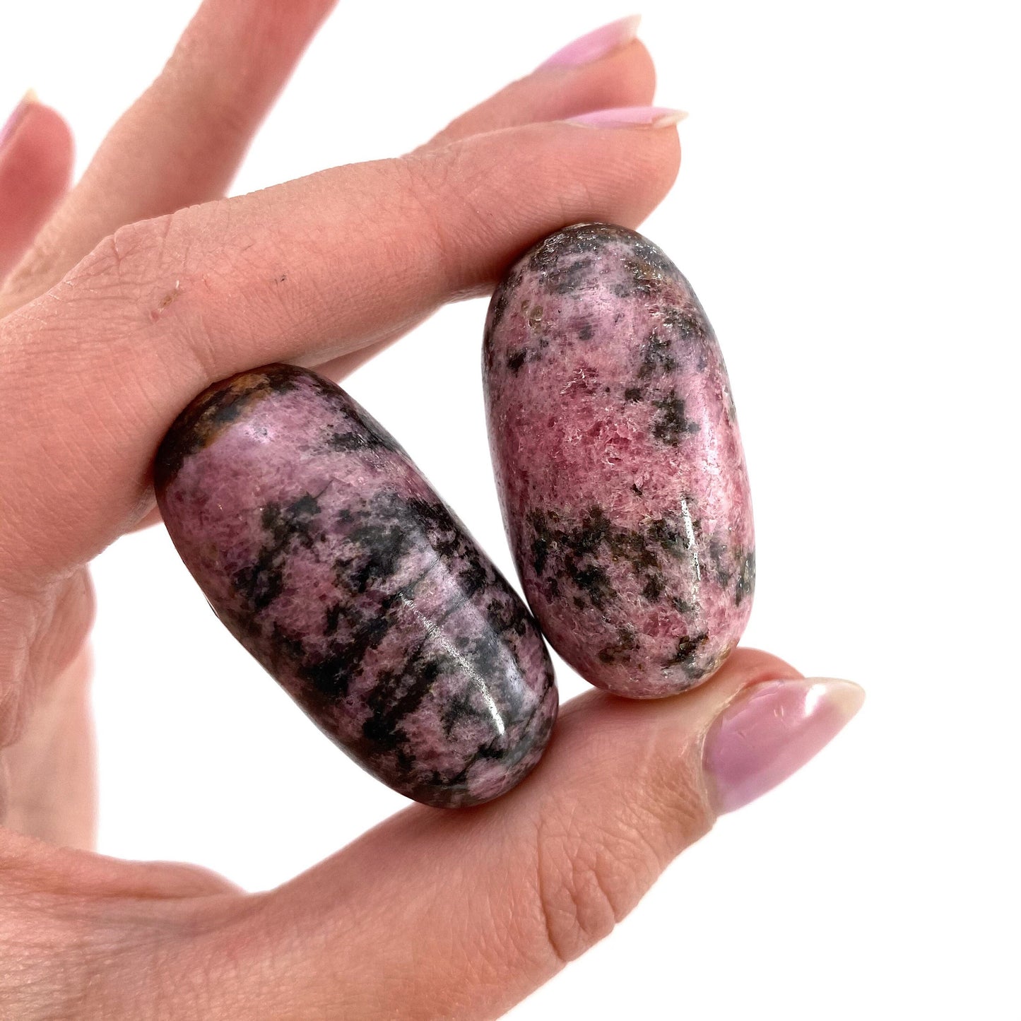 ONE Polished Rhodonite, pink rhodonite, tumbled rhodonite, rhodonite palm stone