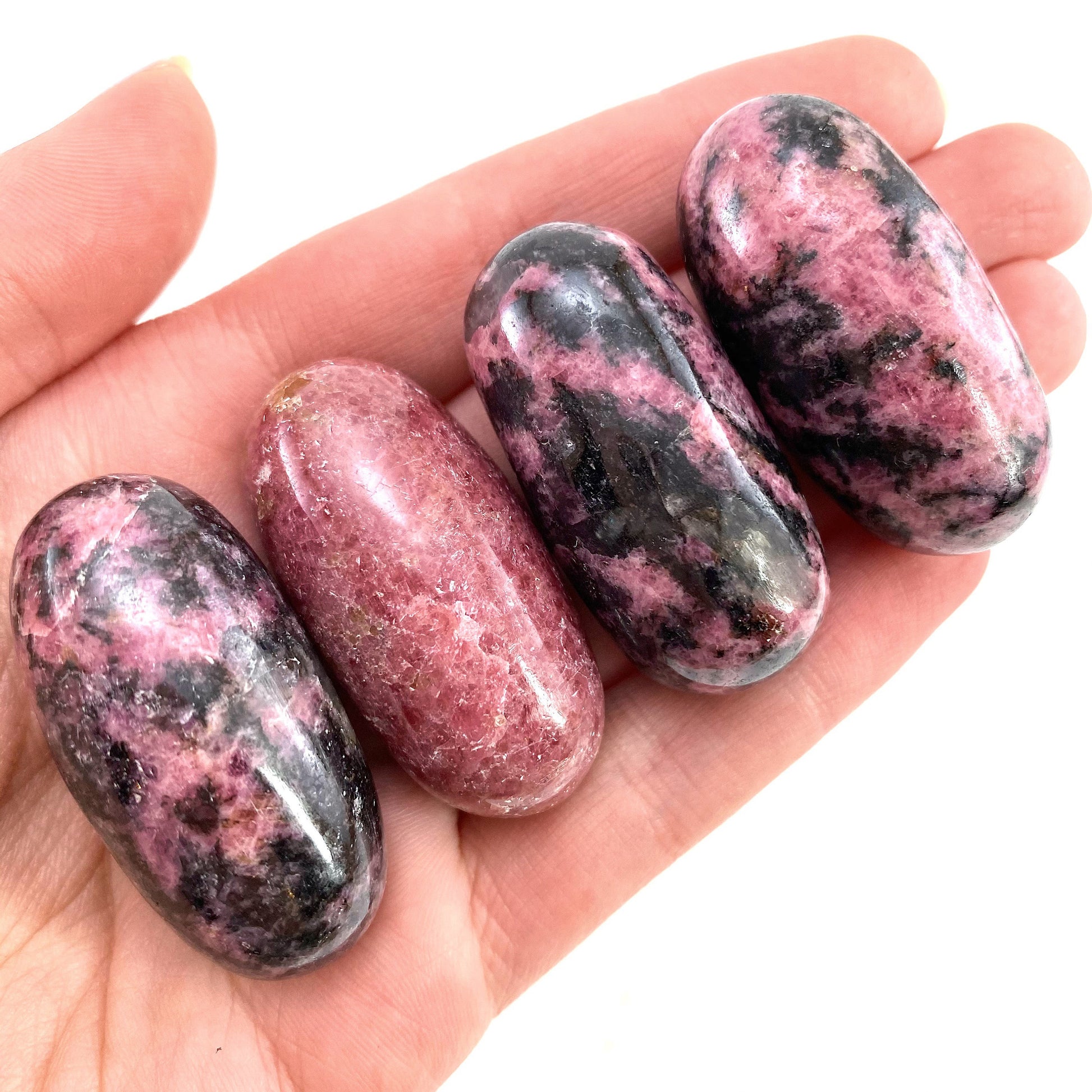 ONE Polished Rhodonite, pink rhodonite, tumbled rhodonite, rhodonite palm stone