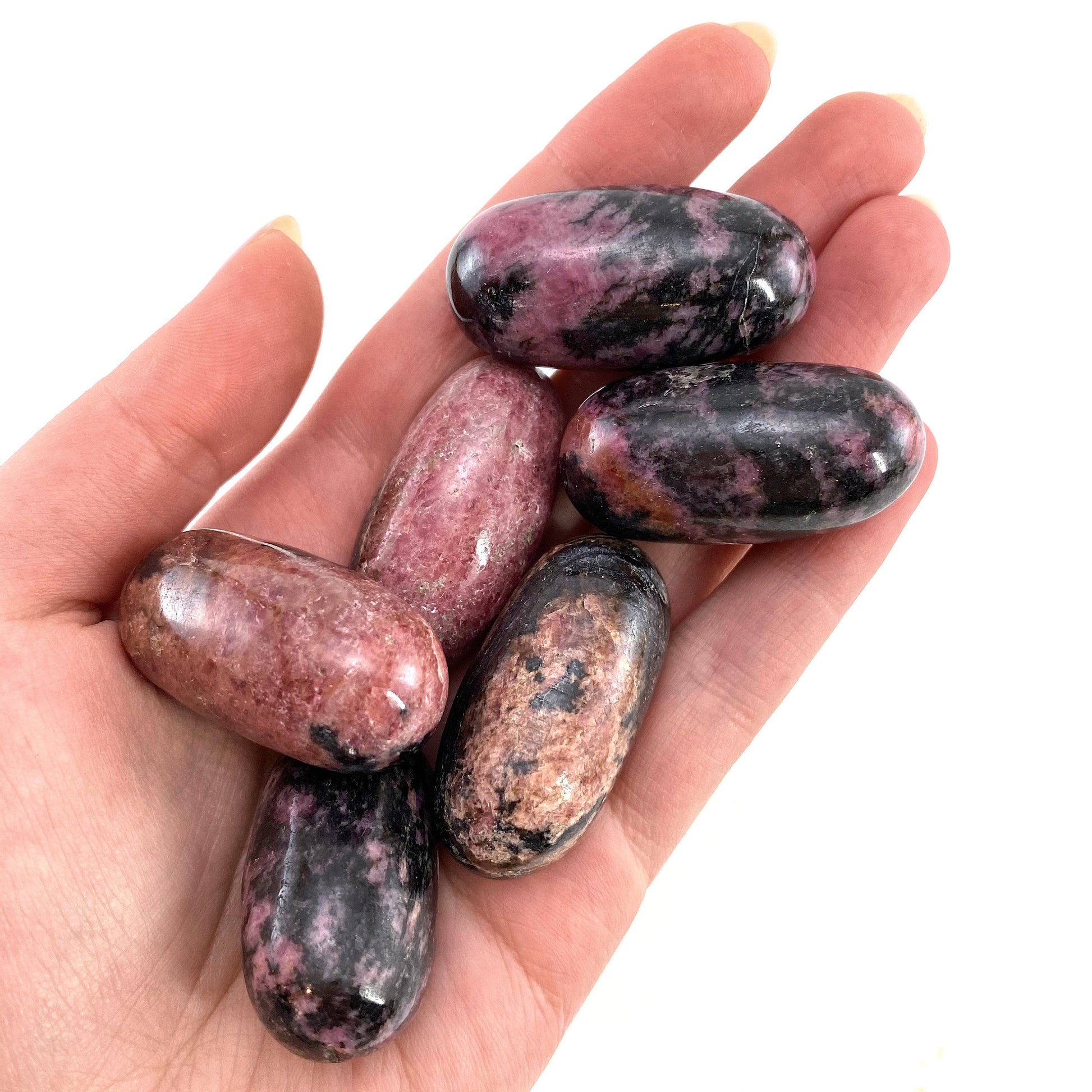 ONE Polished Rhodonite, pink rhodonite, tumbled rhodonite, rhodonite palm stone