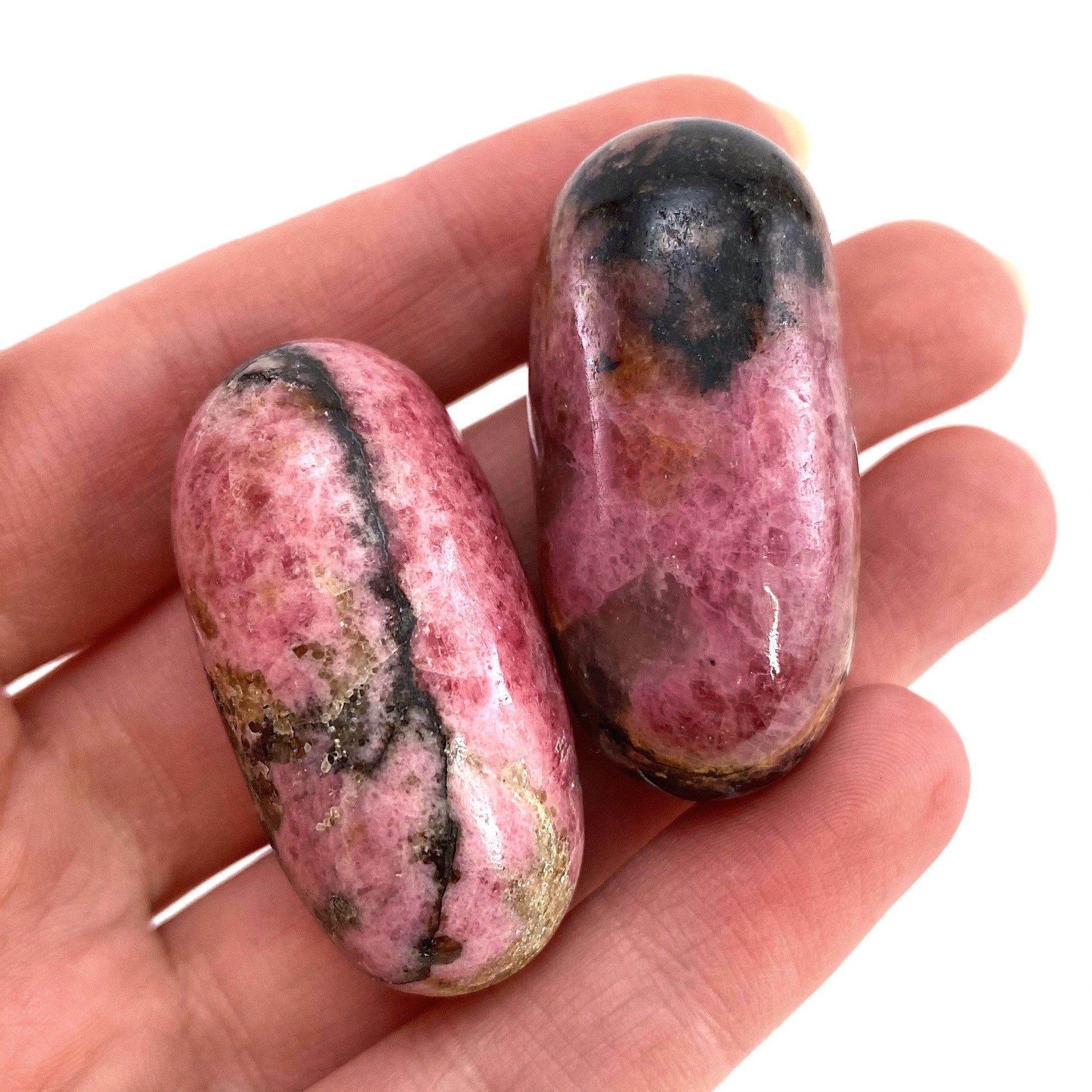 ONE Polished Rhodonite, pink rhodonite, tumbled rhodonite, rhodonite palm stone