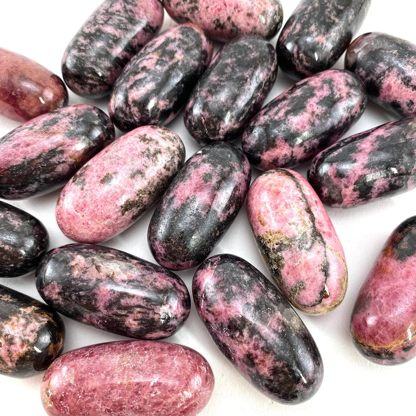 ONE Polished Rhodonite, pink rhodonite, tumbled rhodonite, rhodonite palm stone