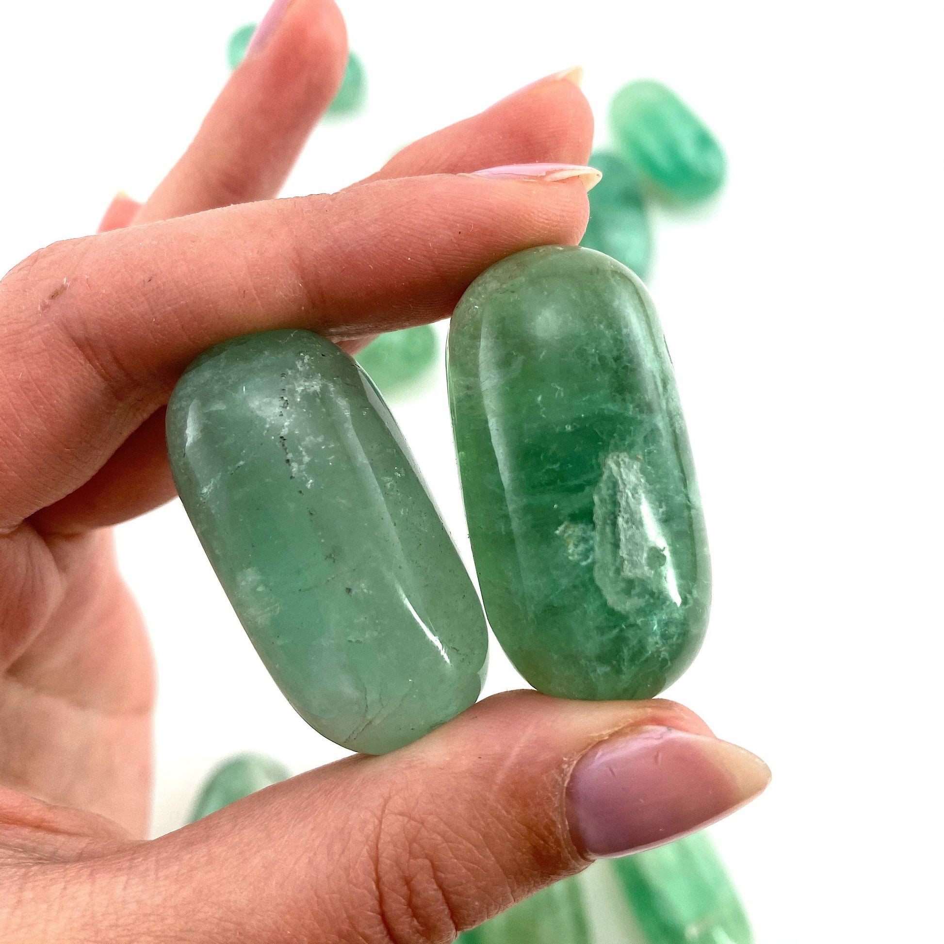 ONE Polished Green Fluorite, natural green fluorite, tumbled fluorite, green fluorite tumble, fluorite palm stone