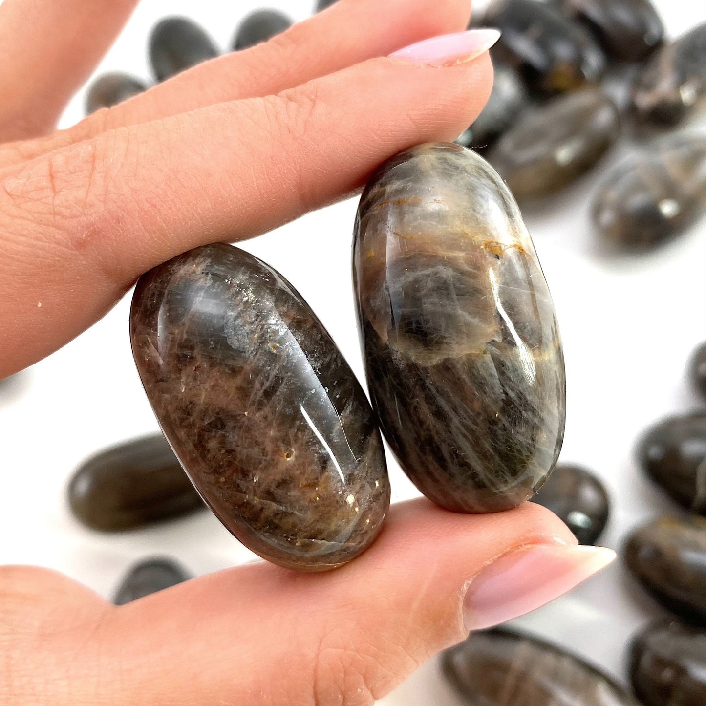 Grey Moonstone Worry Stone | Polished Crystal Lingam (Root Chakra)