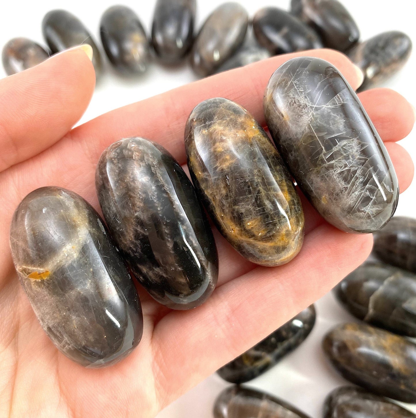 Grey Moonstone Worry Stone | Polished Crystal Lingam (Root Chakra)