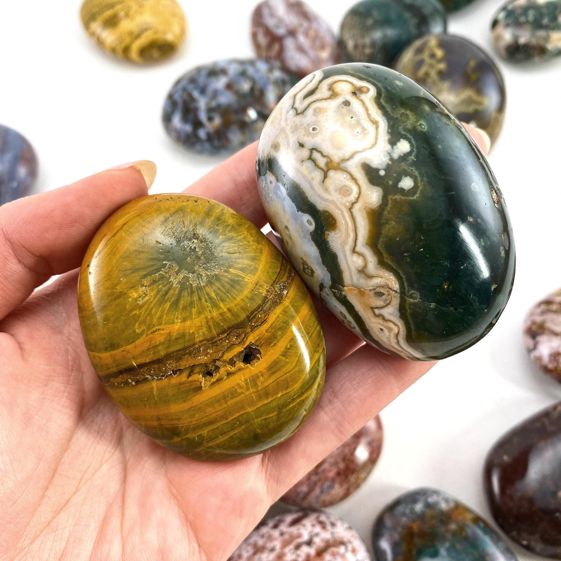 Ocean Jasper Palm stone, ocean jasper, pocket stone, orbicular jasper, palm stone, polished ocean jasper