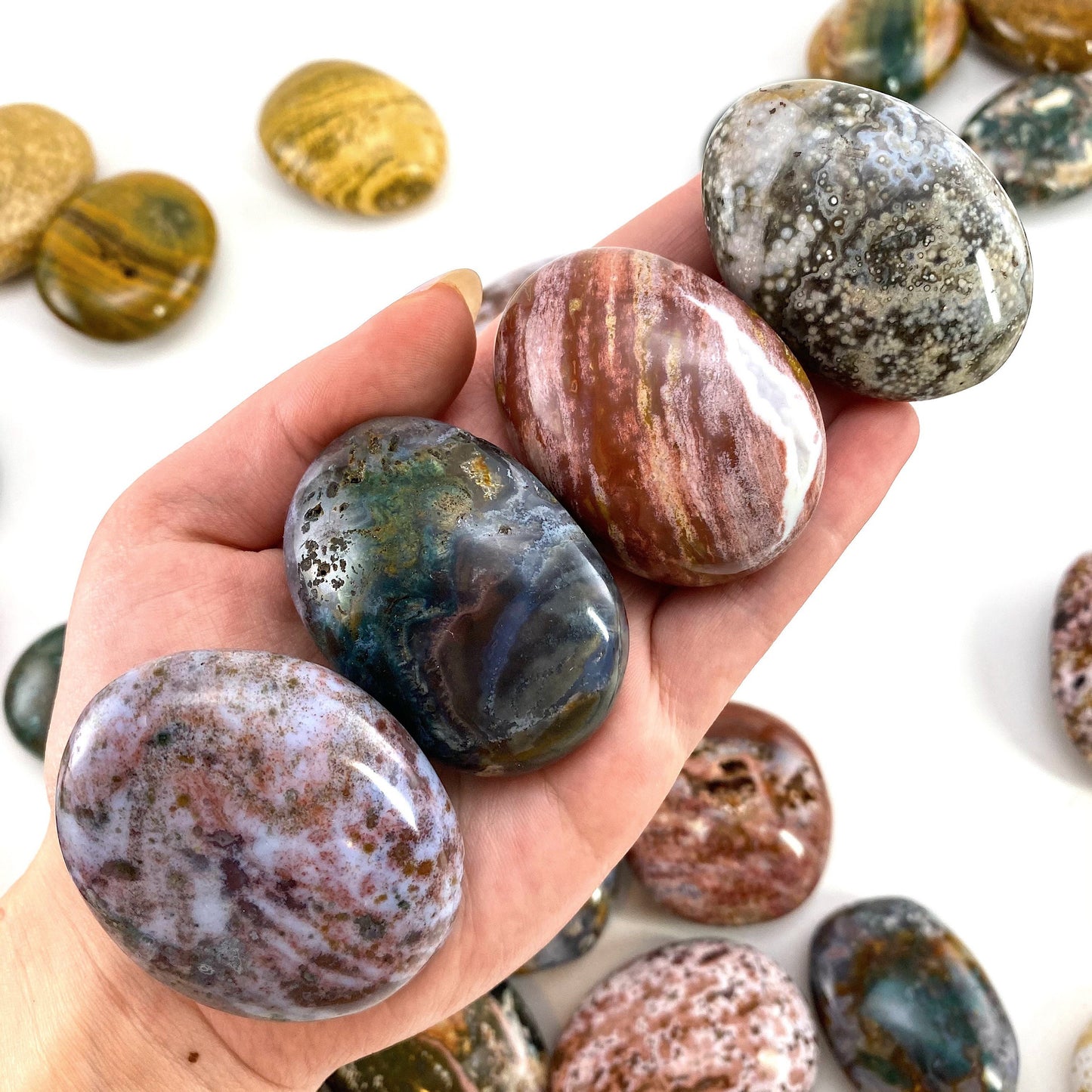 Ocean Jasper Palm stone, ocean jasper, pocket stone, orbicular jasper, palm stone, polished ocean jasper