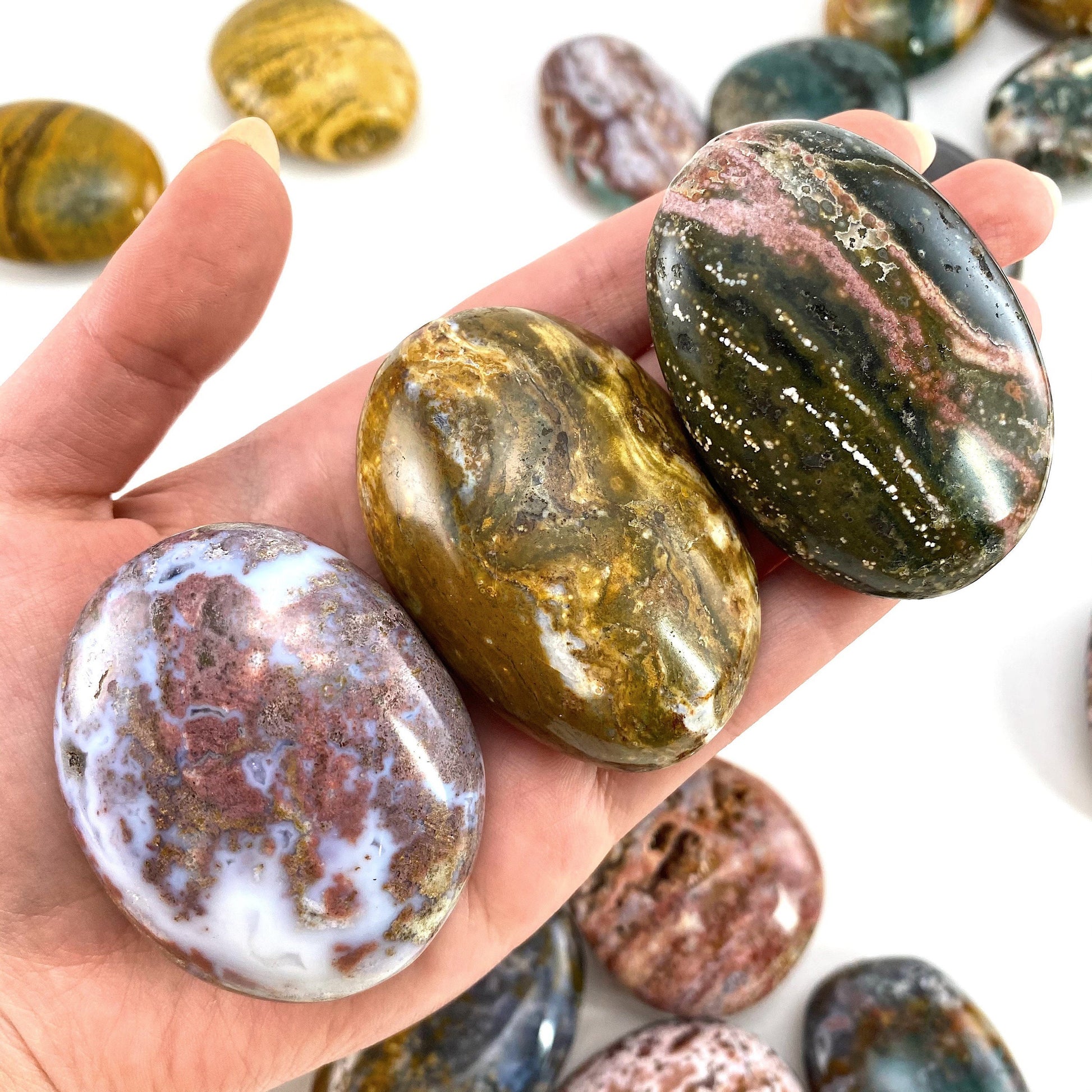 Ocean Jasper Palm stone, ocean jasper, pocket stone, orbicular jasper, palm stone, polished ocean jasper