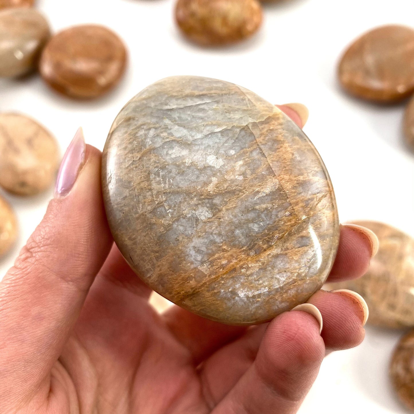 Peach Moonstone Palm stone, peach moonstone palmstone, pocket stone, worry stone, peach moonstone