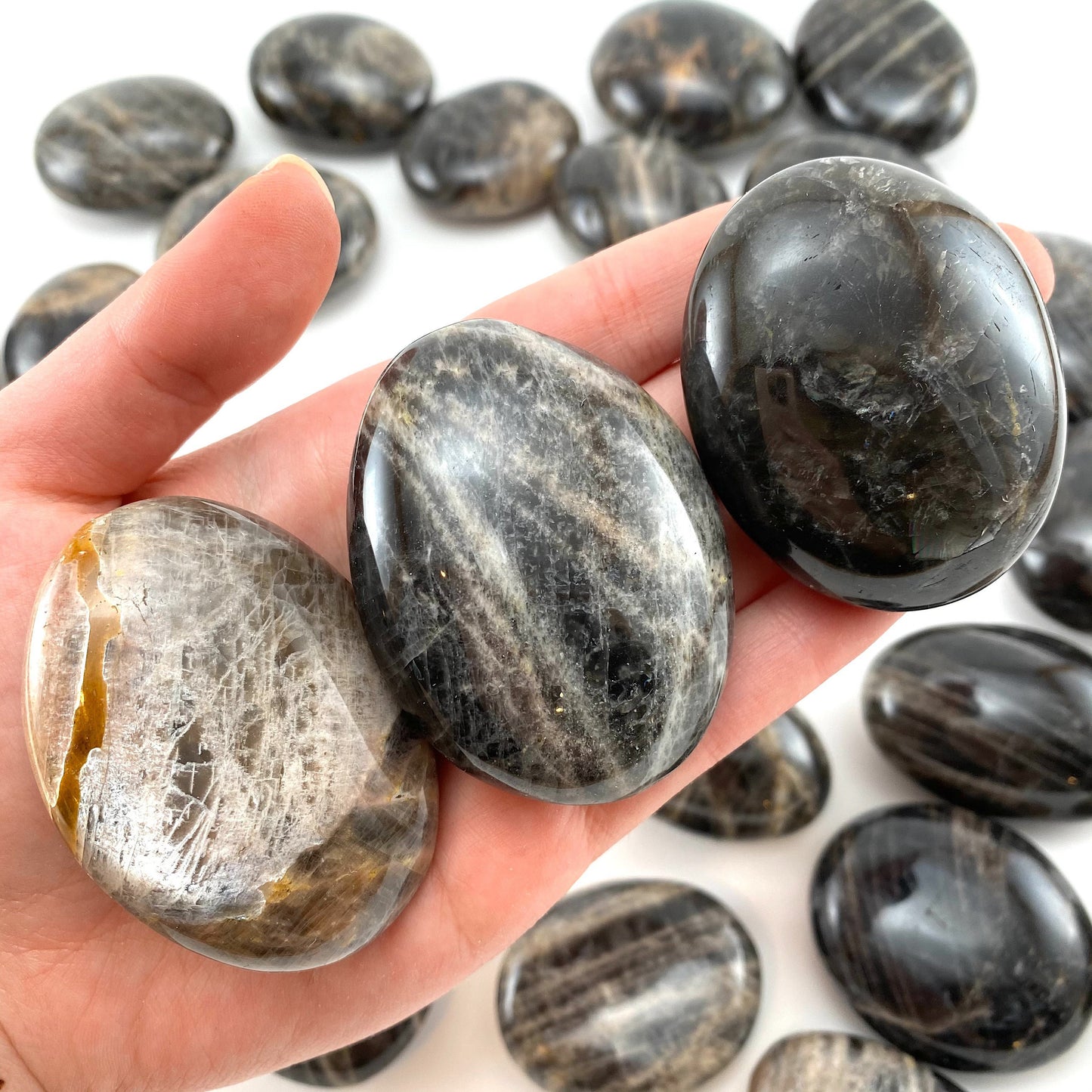 Grey Moonstone Palm stone, grey moonstone palmstone, pocket stone, worry stone, grey moonstone