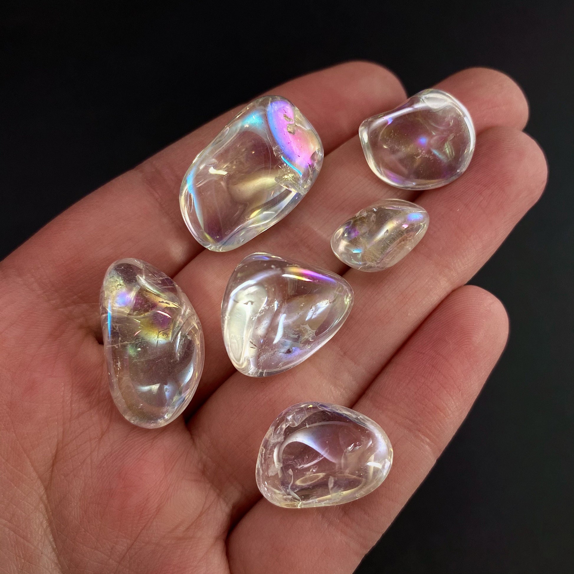 20g of tumbled angel aura quartz, aura quartz, polished angel aura quartz, angel aura quartz tumble, rainbow aura crystal