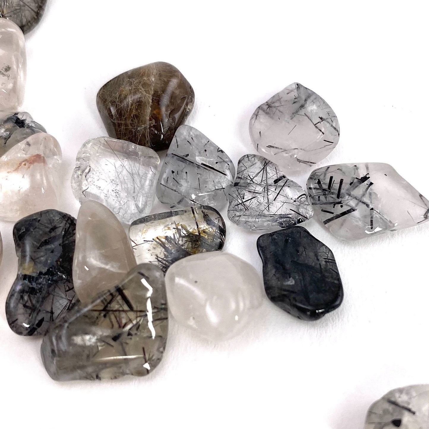 20g of Tourmalinated quartz, mini tumbled stones, tumbled crystal, tumbled tourmaline quartz, black rutilated quartz chips