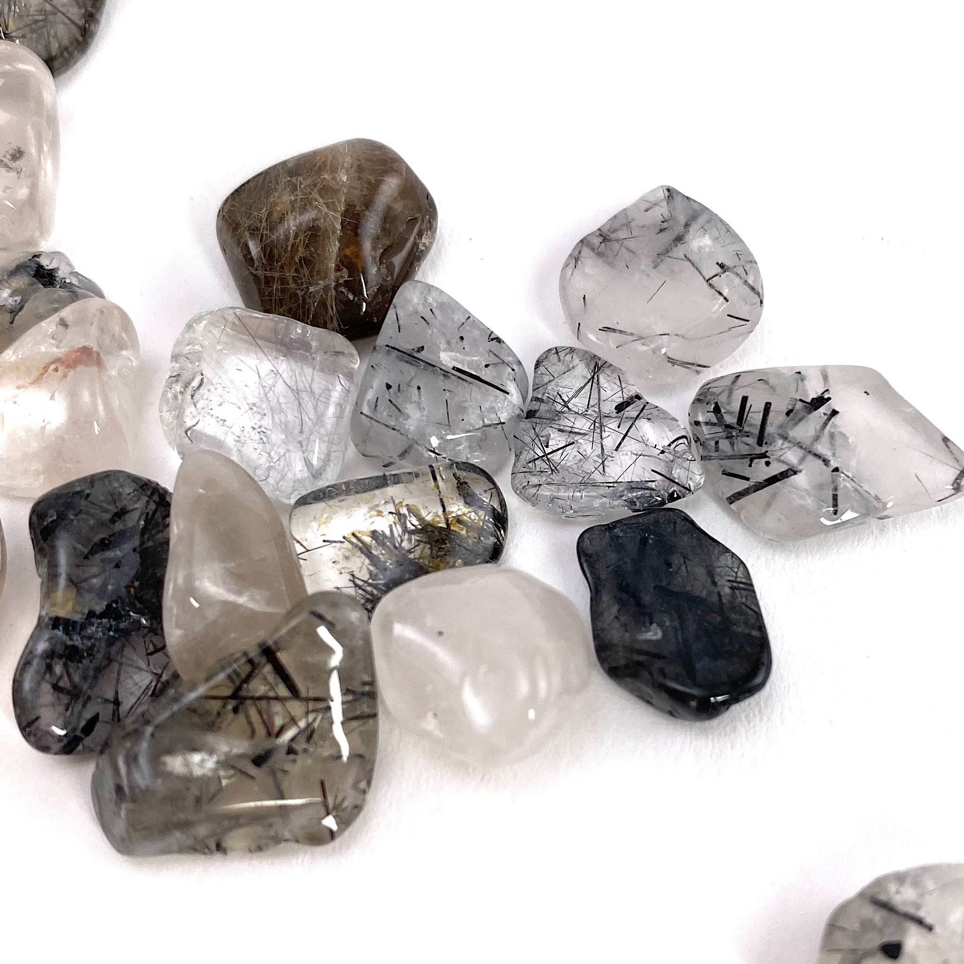 20g of Tourmalinated quartz, mini tumbled stones, tumbled crystal, tumbled tourmaline quartz, black rutilated quartz chips