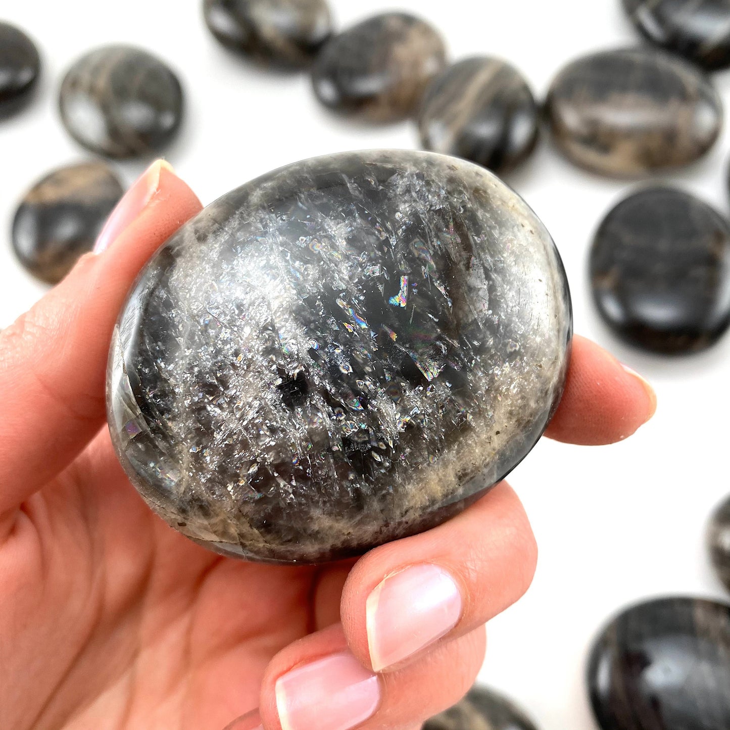 Grey Moonstone Palm stone, grey moonstone palmstone, pocket stone, worry stone, grey moonstone