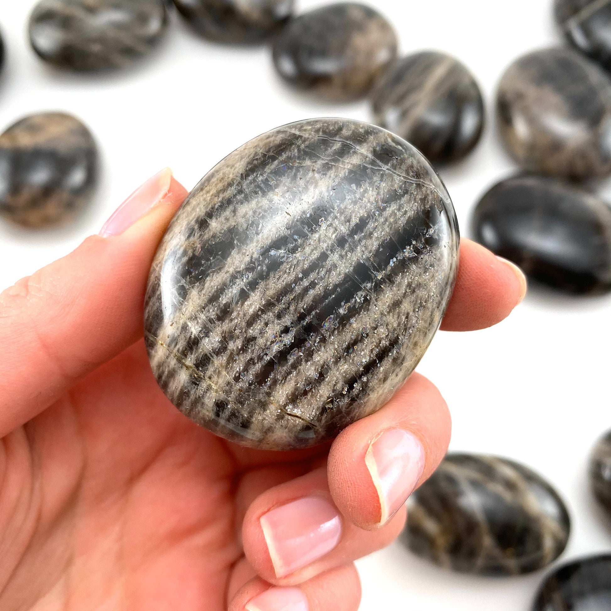 Grey Moonstone Palm stone, grey moonstone palmstone, pocket stone, worry stone, grey moonstone