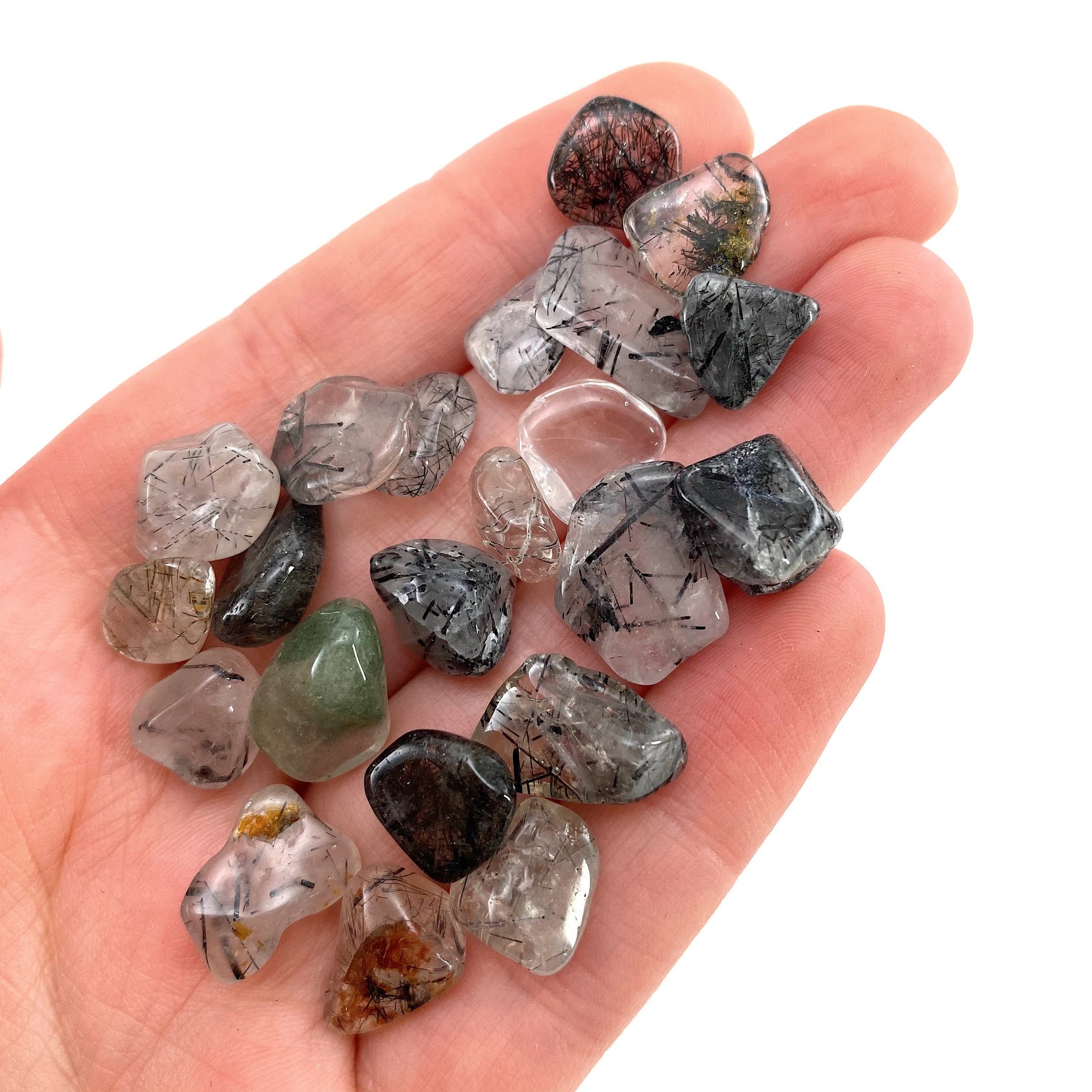 20g of Tourmalinated quartz, mini tumbled stones, tumbled crystal, tumbled tourmaline quartz, black rutilated quartz chips