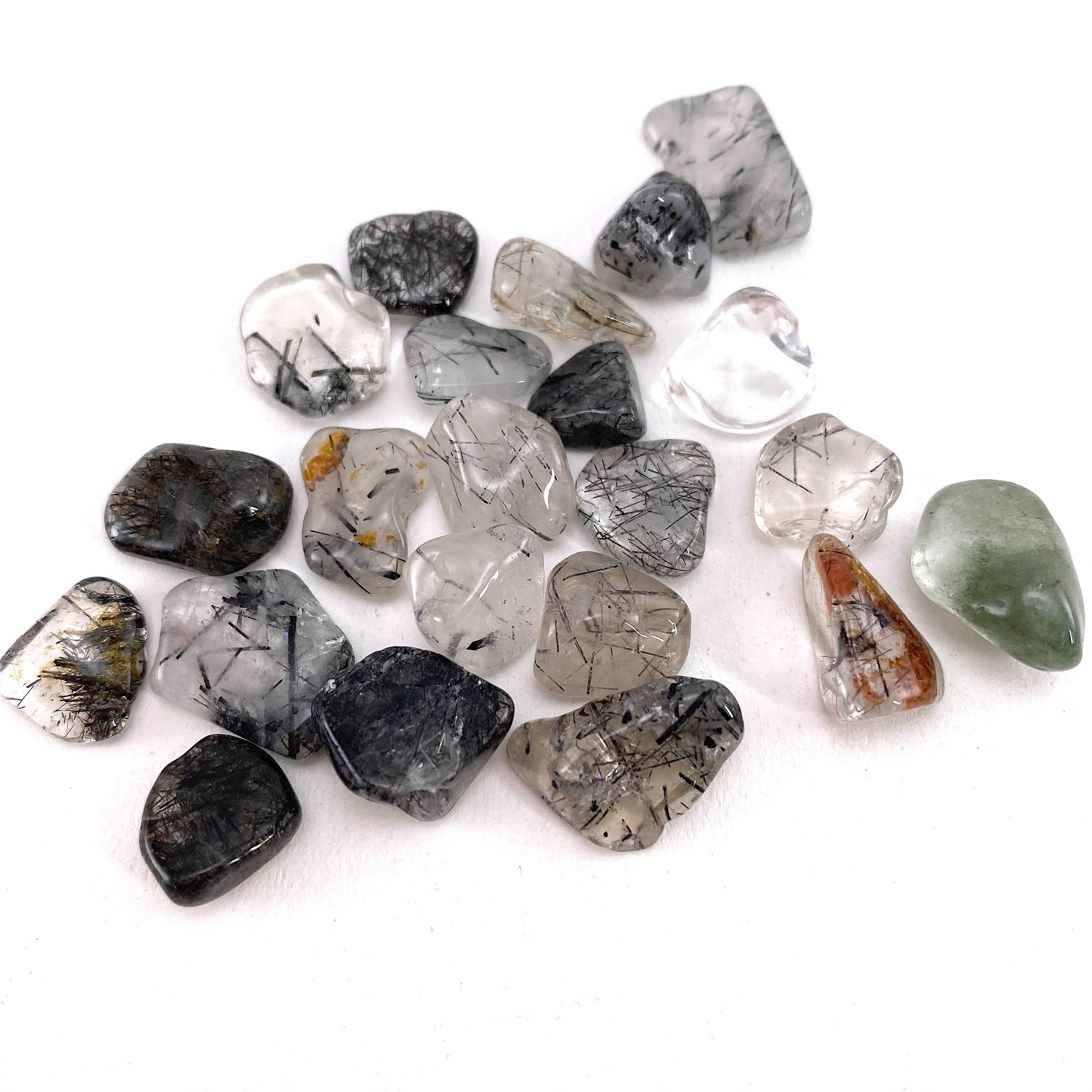 20g of Tourmalinated quartz, mini tumbled stones, tumbled crystal, tumbled tourmaline quartz, black rutilated quartz chips